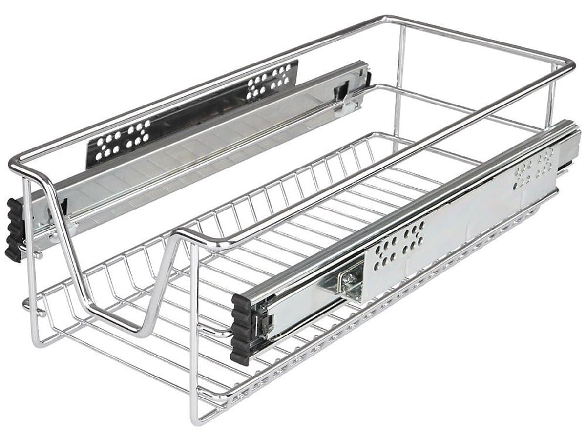 Heavy Duty Kitchen Pull Out Wire Basket Base Unit Storage in Various Sizes (300mm (Actual Width = 214mm))