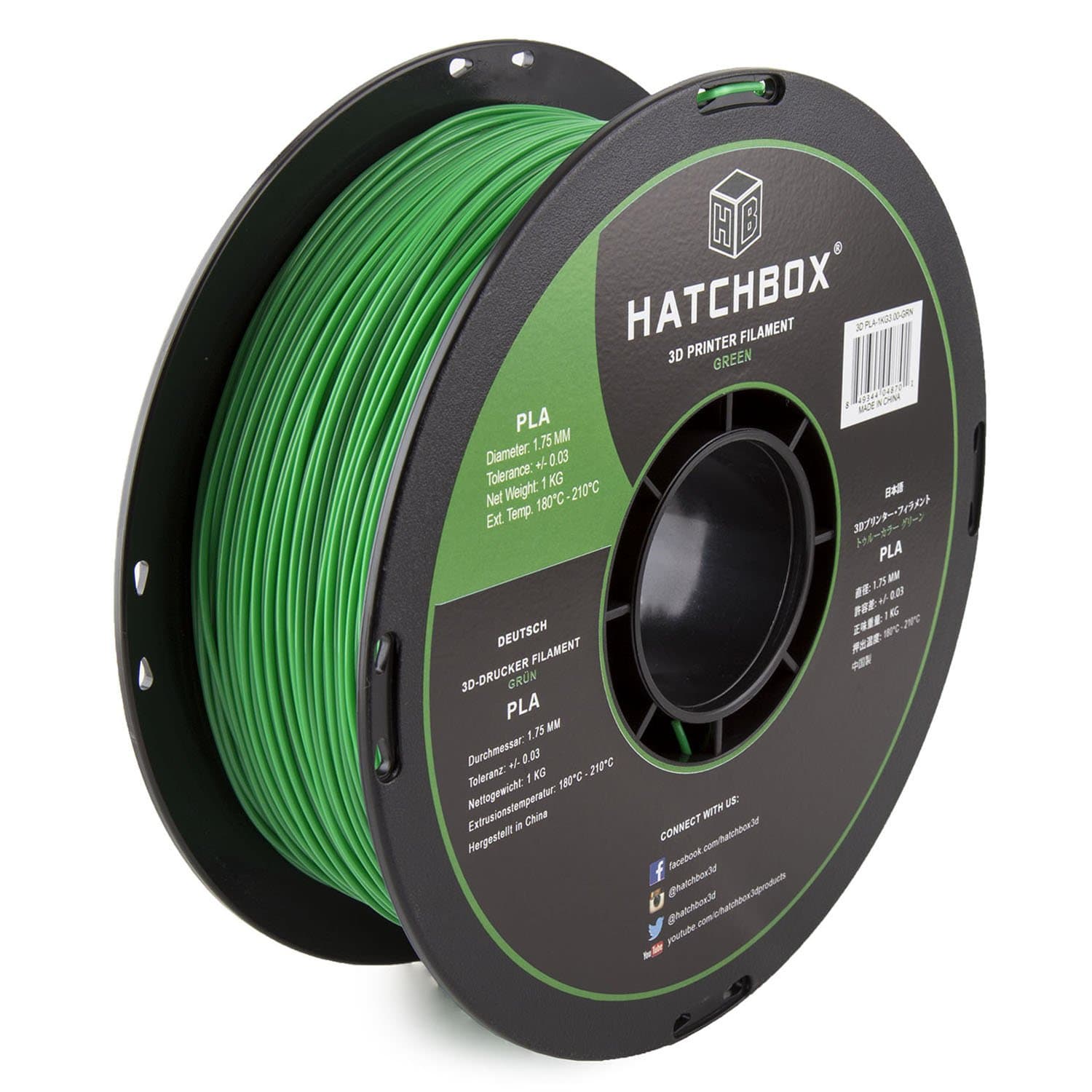 PLA 3D Printer Filament, Dimensional Accuracy +/- 0.03 mm, 1 kg Spool, 1.75 mm, Green