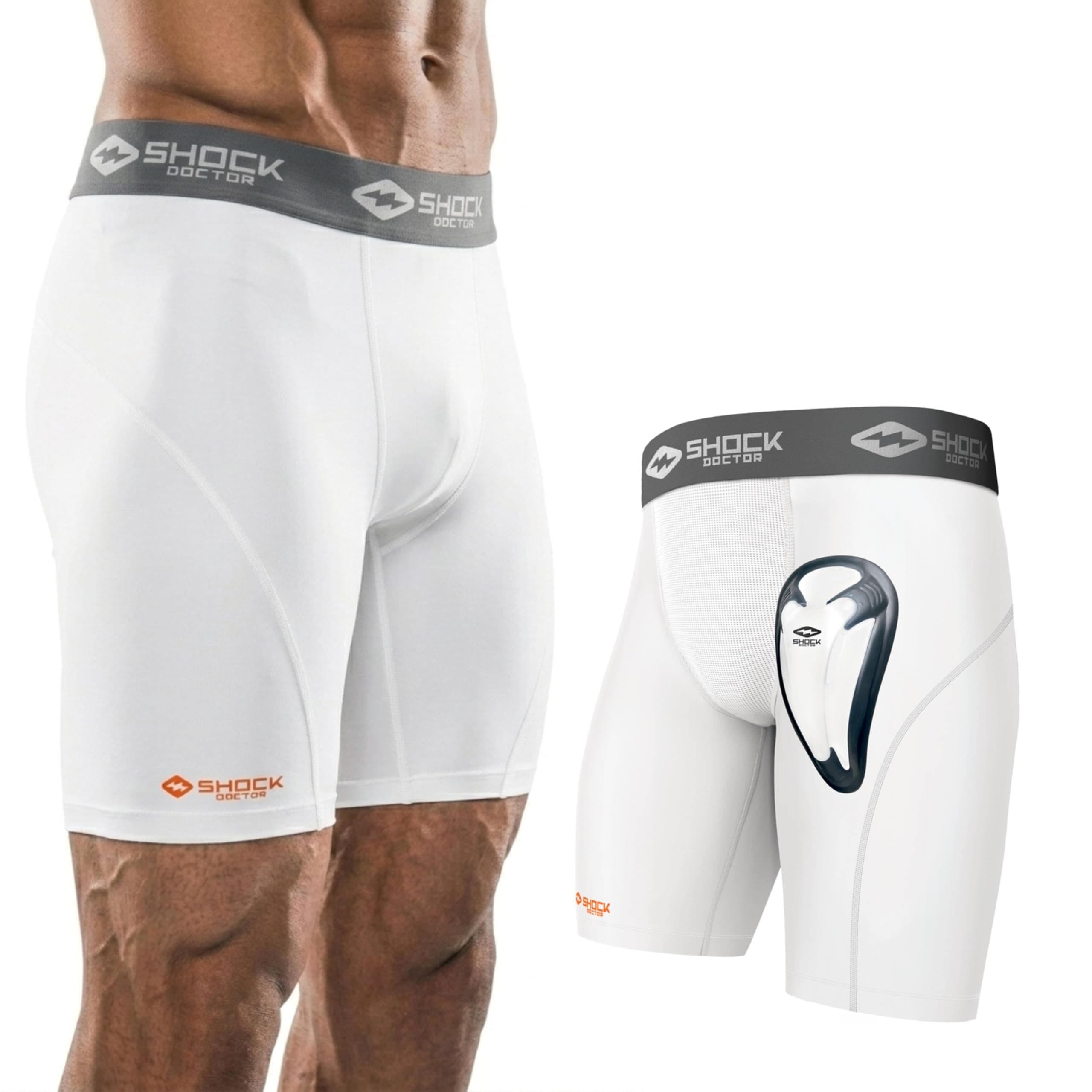 Men's Compression Short with BioFlex Cup (Medium, White)