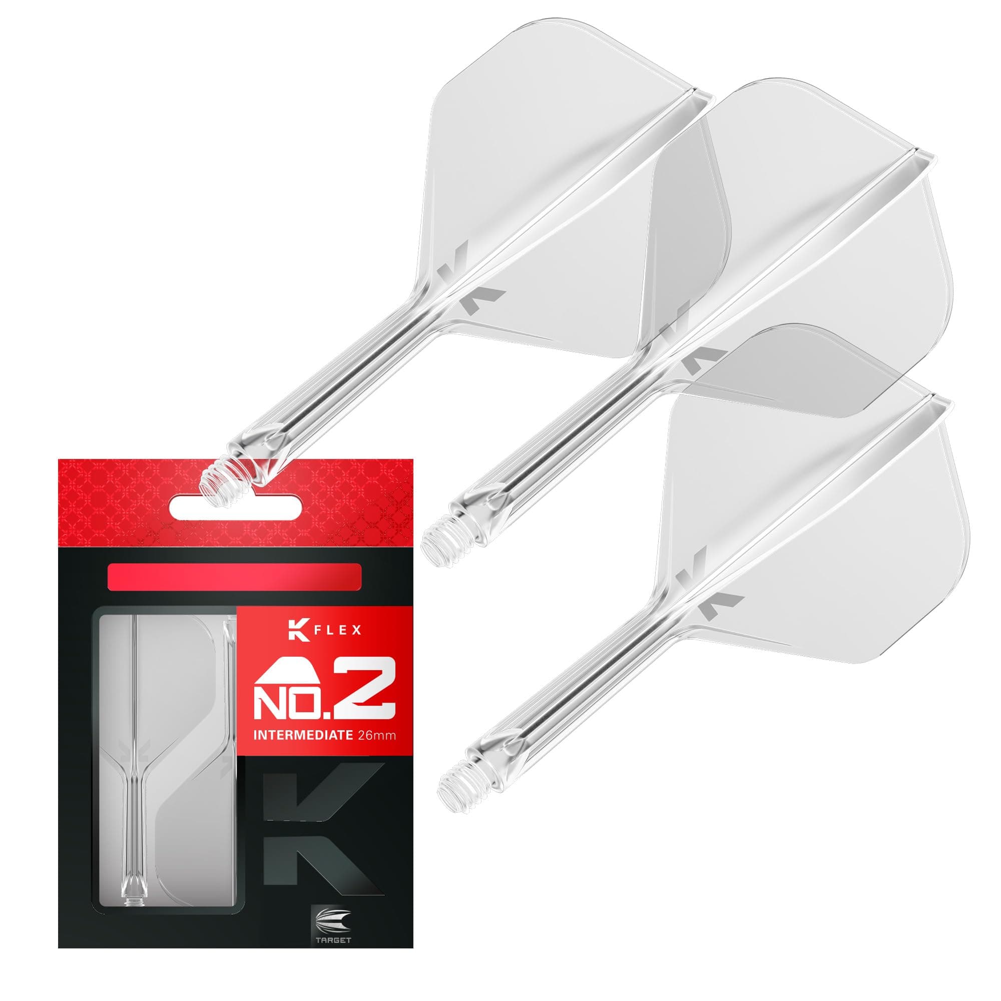K Flex Integrated Dart Flight And Shaft, No.2 Clear (Intermediate) | Pack Of 3 K-Flex - No 2, Precision Moulded 2-In-1 Dart Flights And Dart Stem | Professional Dart Accessories