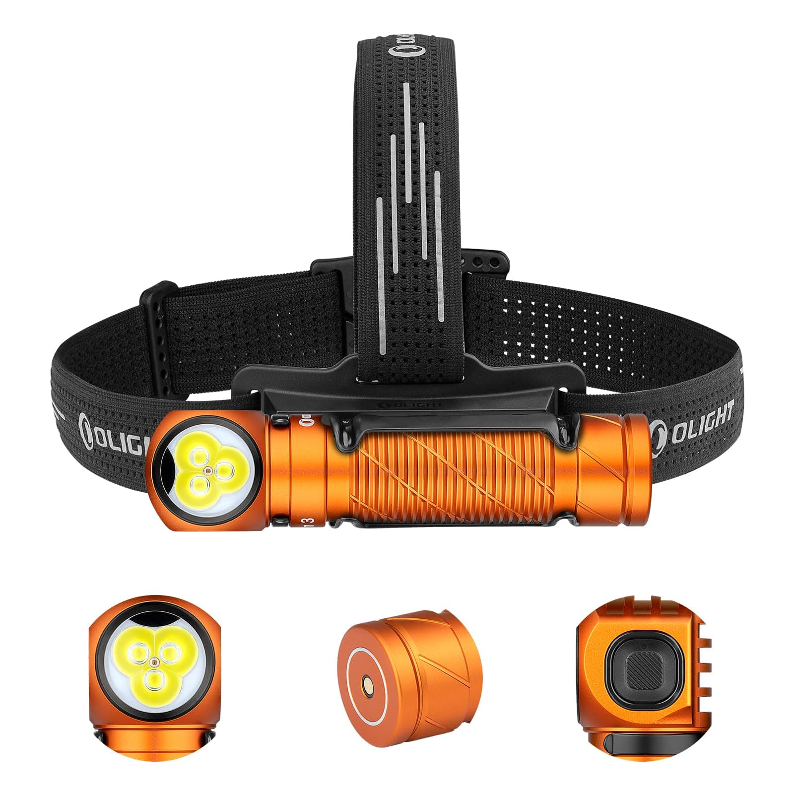 OLIGHT Perun 3 Rechargeable Headlamp Flashlight, 3000 Lumens LED Headlight with Red Light, Waterproof Head Lamp with Headband for Outdoor Camping, Hiking, Working(Orange)