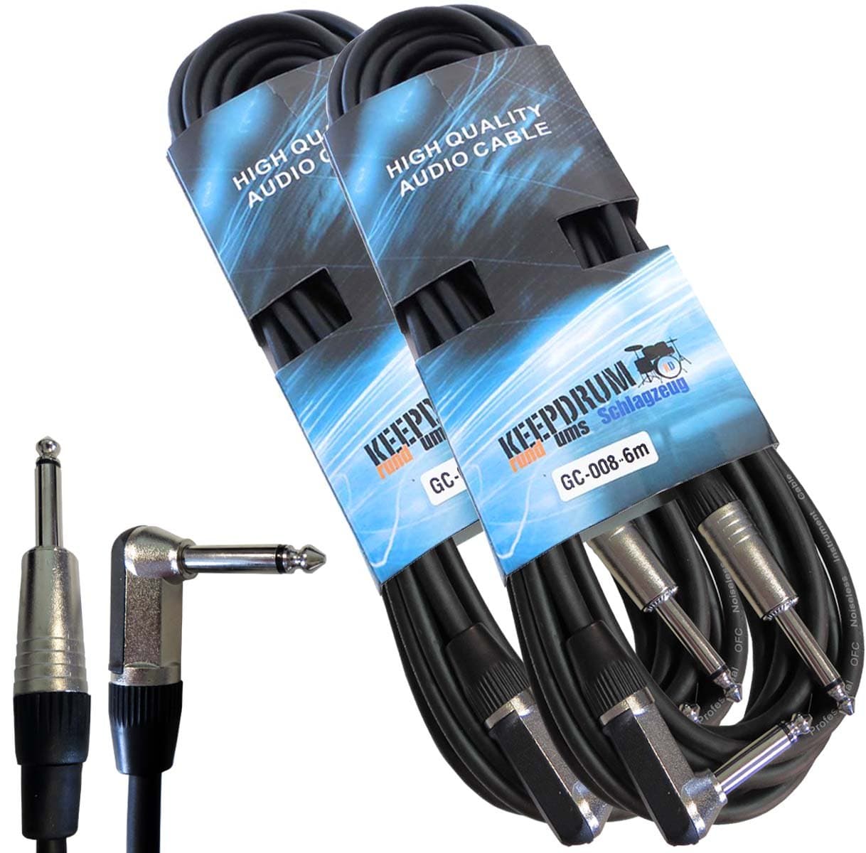 keepdrum 2x GC-008 Instrument Cable Angled Jack 6.3 mm 6 m