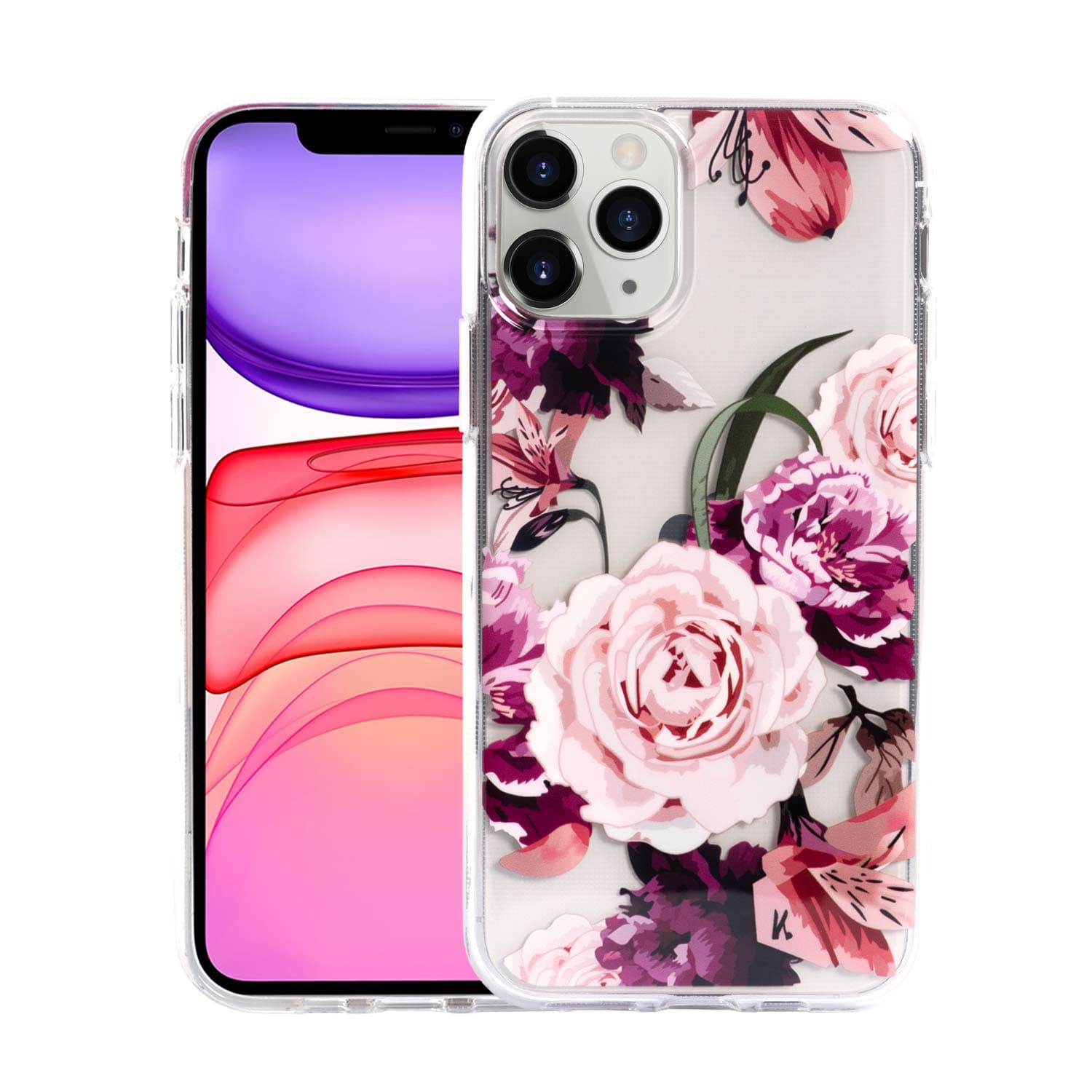 Flower Case for iPhone 11 Pro Max (6.5 Inch), Floral Pattern Clear Slim Fit Girly Design, Shockproof Protective Hard PC Back with Soft TPU Bumper Phone Cover for Girls and Women | Peony