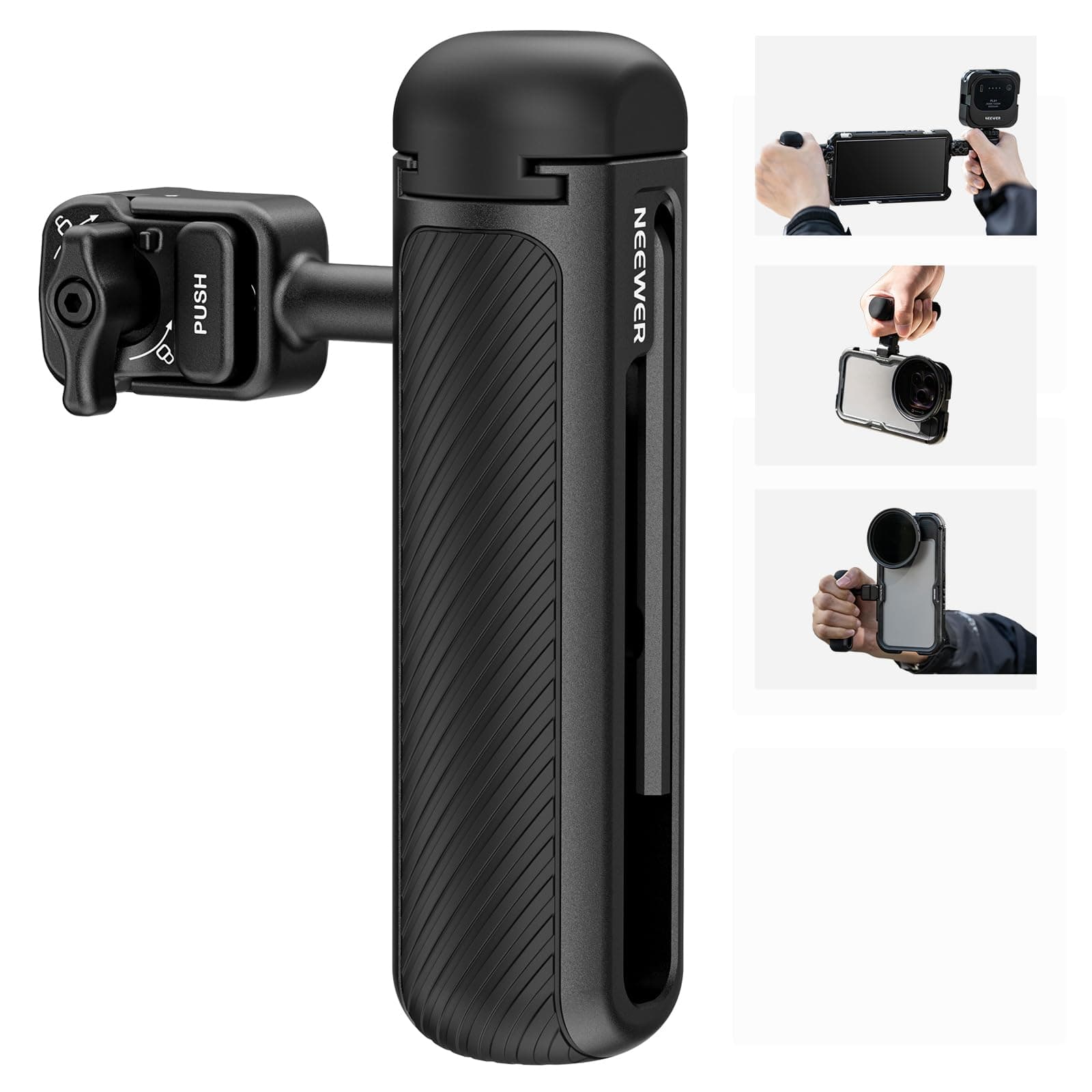 Quick Release Side Handle Only for 2nd Gen Phone Cages PA043 PA044 for iPhone 15 Pro Max/15 Pro, PA042 for Samsung S24 Ultra, with Covered Cold Shoe, Anti Off Pin, Black Lock, PA045B
