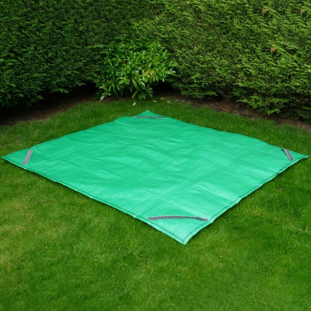 Ground Sheet - Heavy Duty Extra Strong Ground Sheet with Lifting Handles - 6ft by 6ft Green Extra Thick Woven PP Sheet with reinforced stitched handles