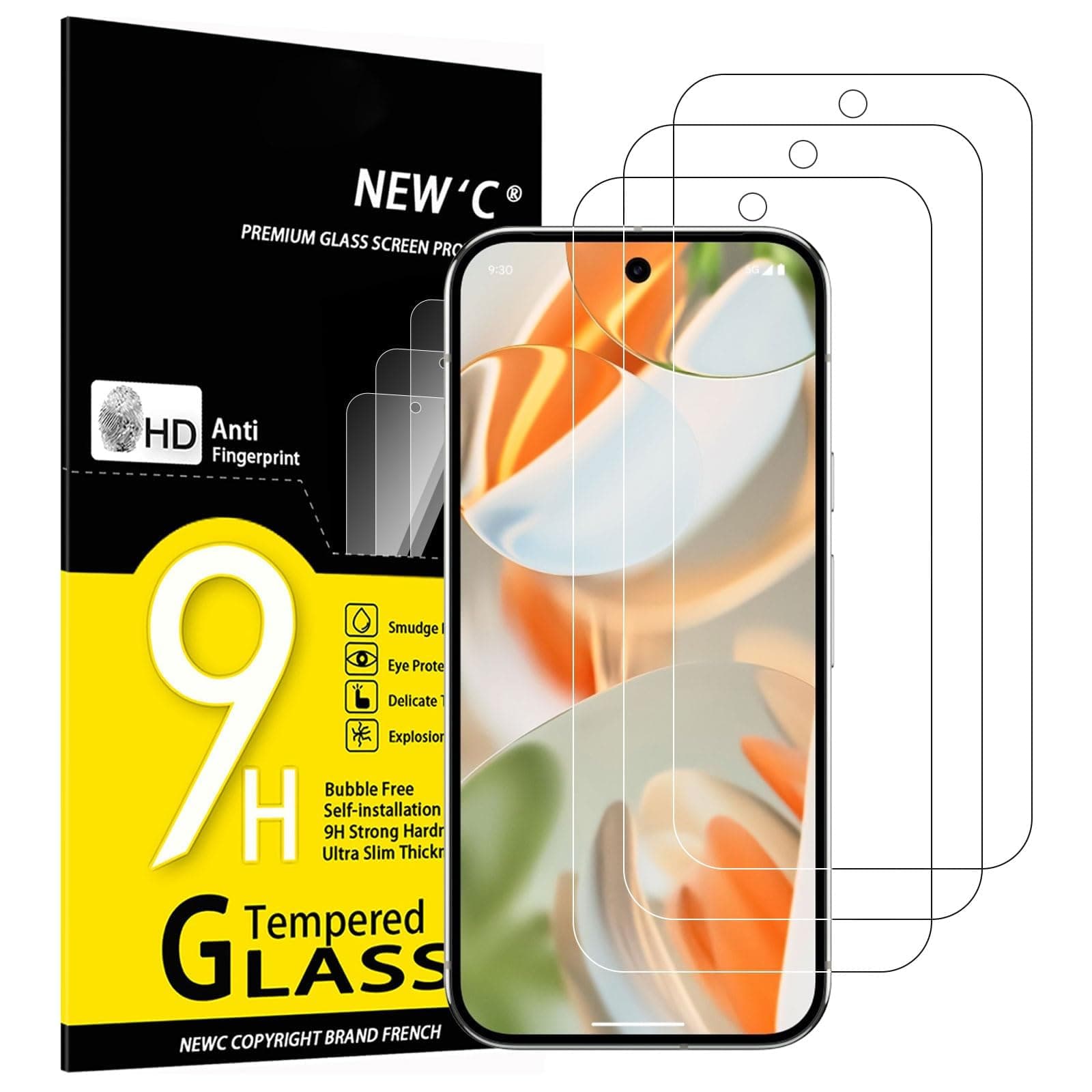 NEW'C 3 Pack Designed for Google Pixel 10/10 Pro, Pixel 9/9 Pro Screen Protector,Tempered Glass,Case Friendly Scratch-proof, Bubble Free, Ultra Resistant