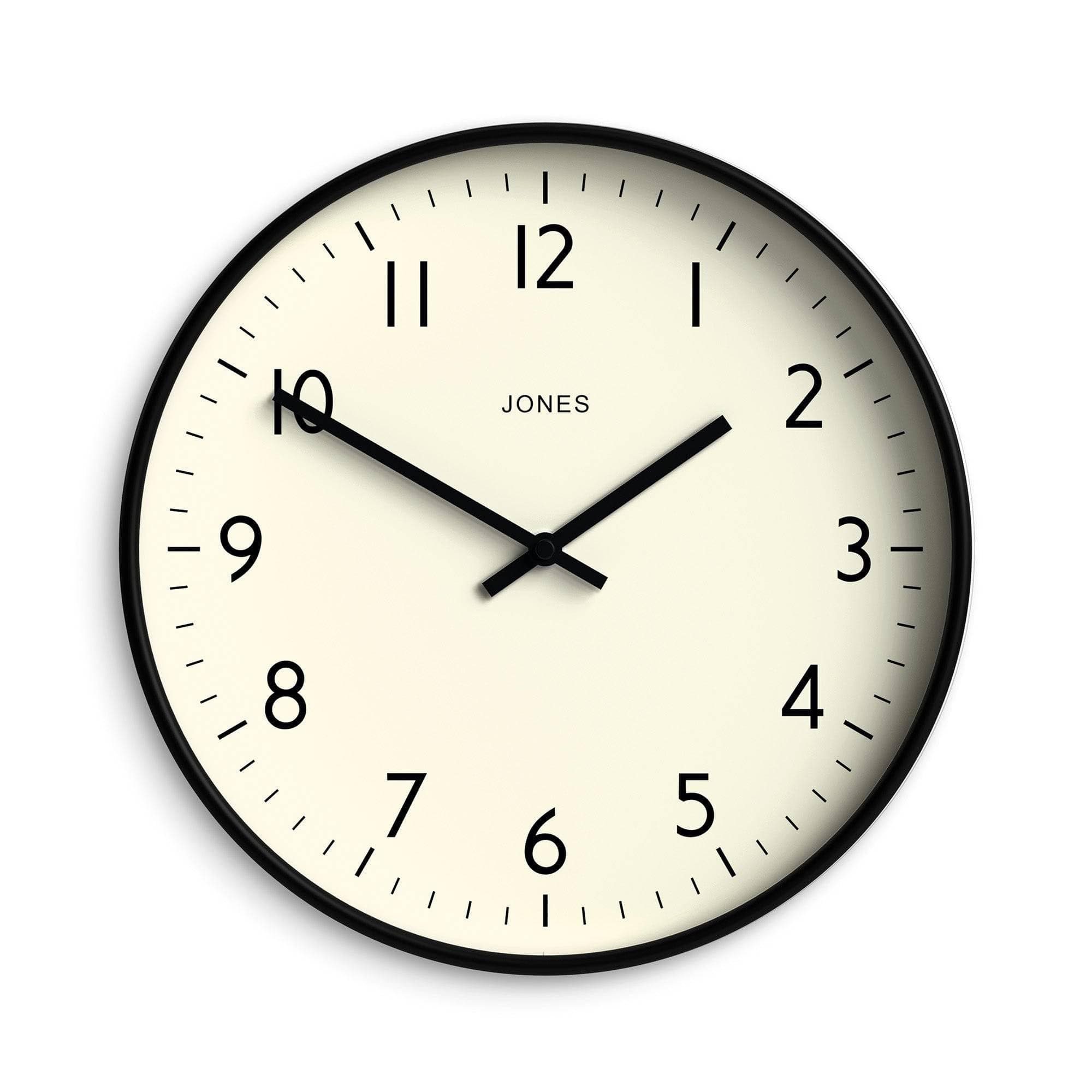 Jones Clocks® Studio wall clock | Modern round clock | 30cm | Black | Easy to read numbers | Versatile design for kitchen, living room or office