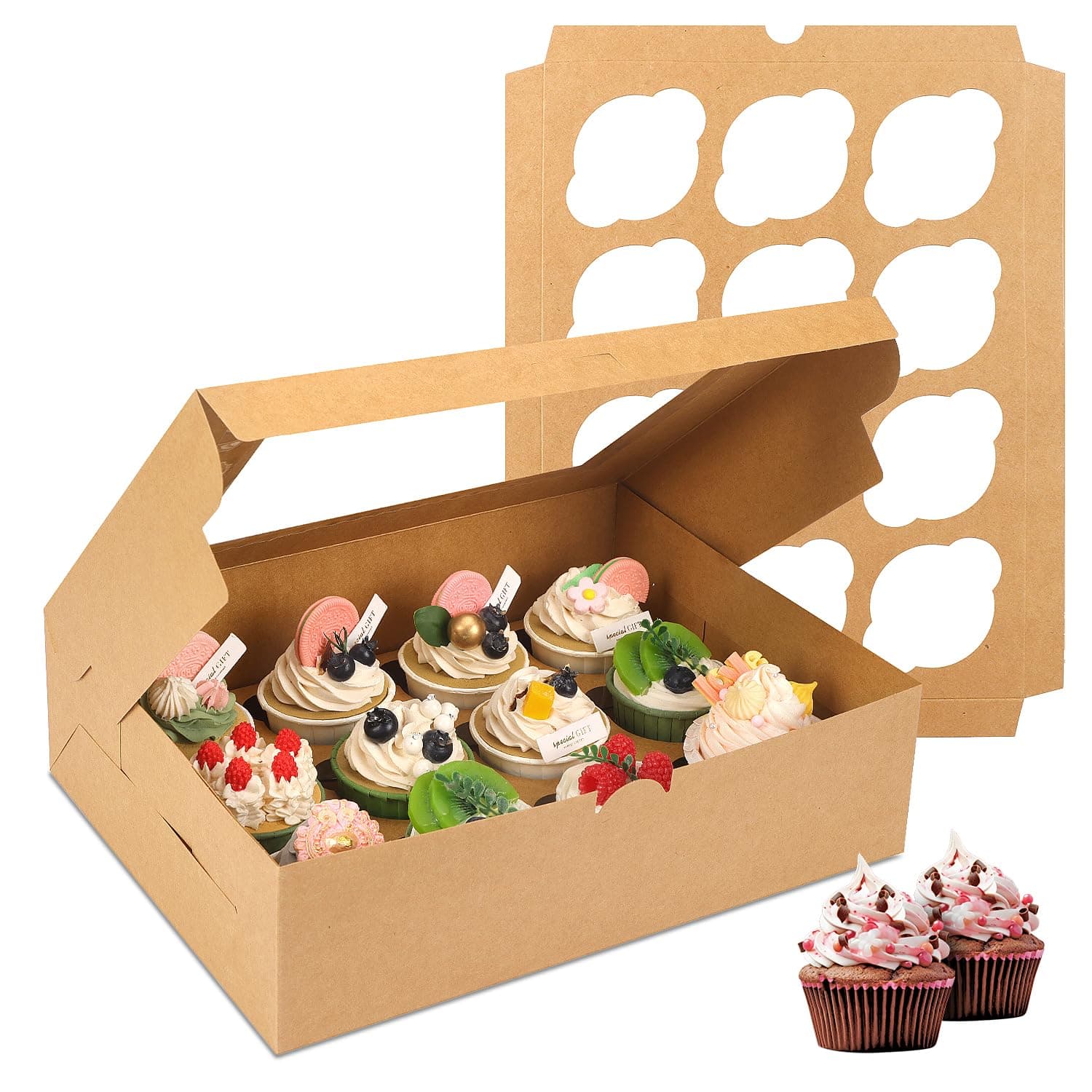 Moretoes 20 Sets Cupcake Boxes, 12 Count Cupcake Containers with Window, for Birthday Holiday Party Bakery Supplies,13 x 10 x 3.5 Inches