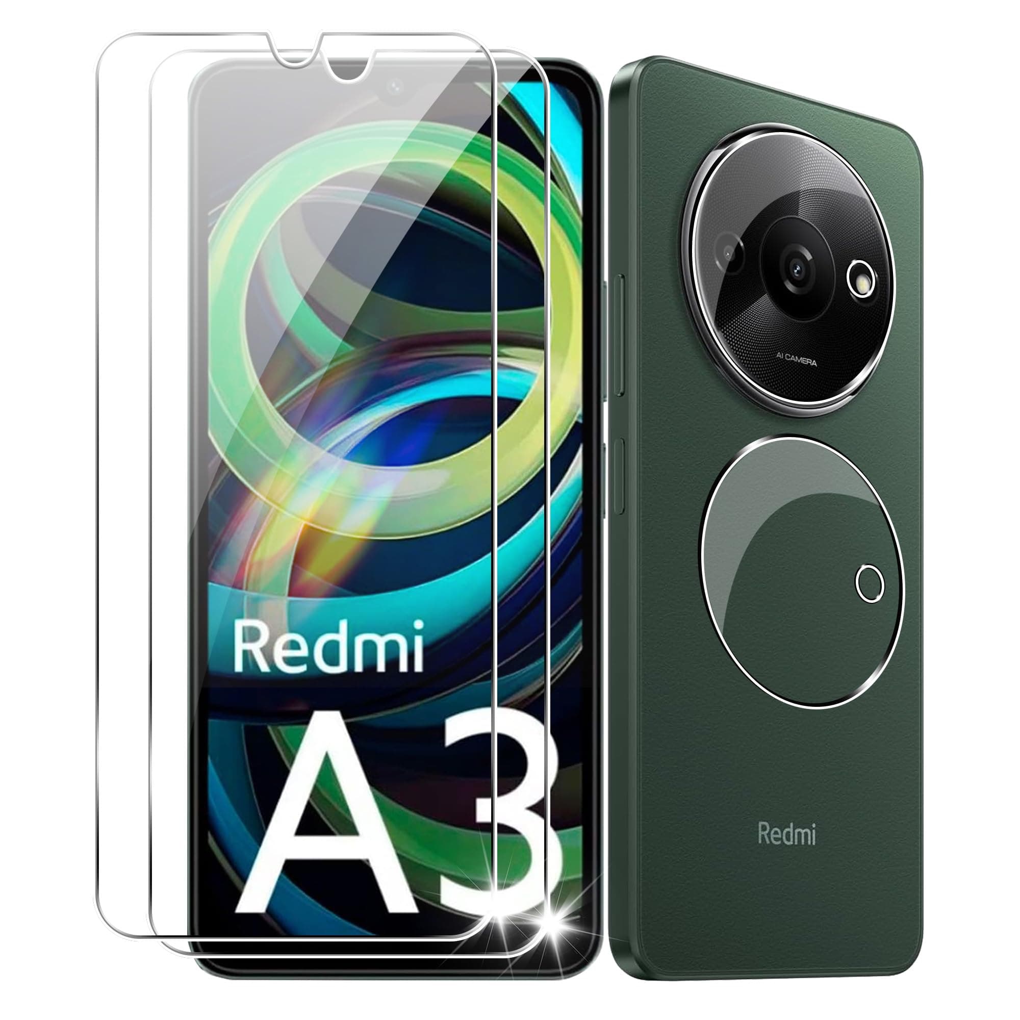 for Xiaomi Redmi A3 Screen Protector with Camera Lens Protector, 9H Hardness Anti-Scratch Tempered Glass flim, Case Friendly, Anti-Fingerprint,Anti-Scratch (2+2 PACK)
