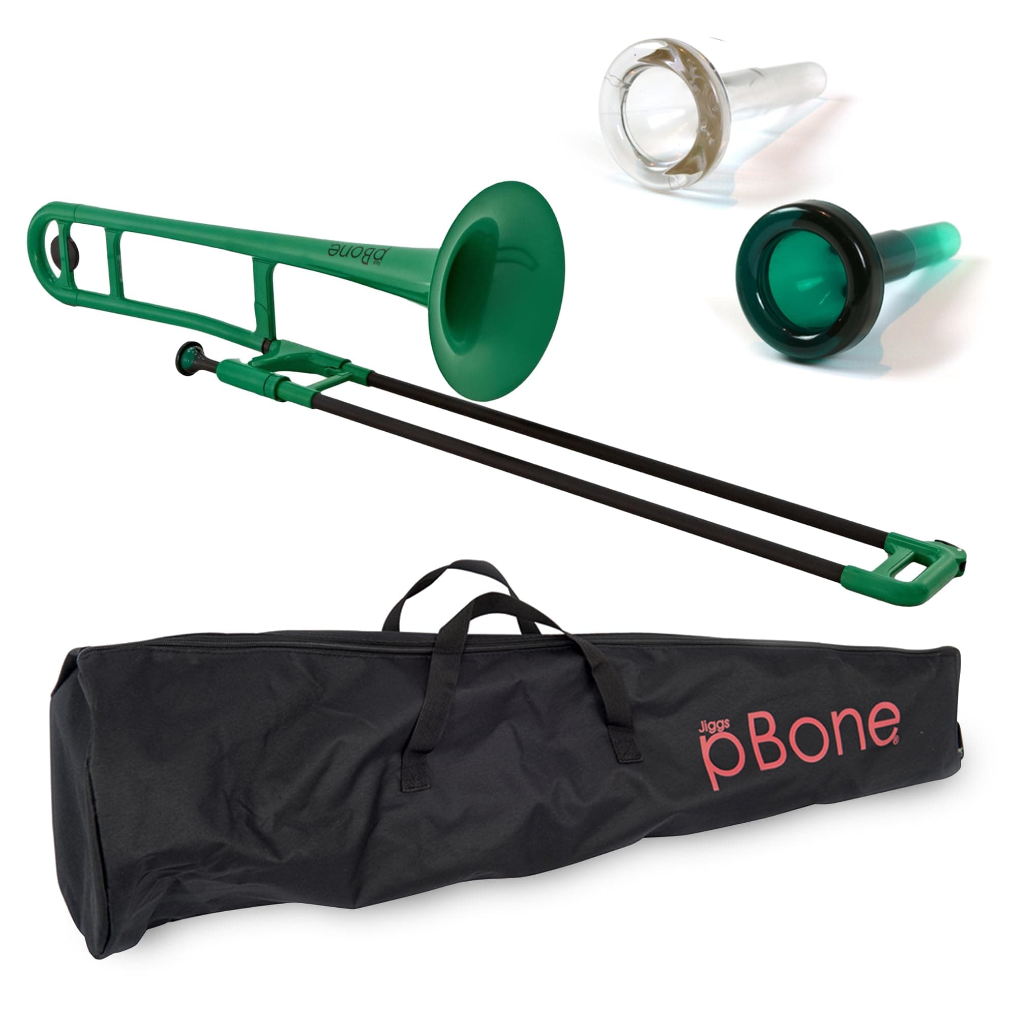pBone Bb Plastic Trombone - Lightweight pInstruments Design with Ergonomic Grip - Includes Mouthpieces & Carrying Bag - Authentic Bb Sound for Students & Beginners - Durable ABS - Green