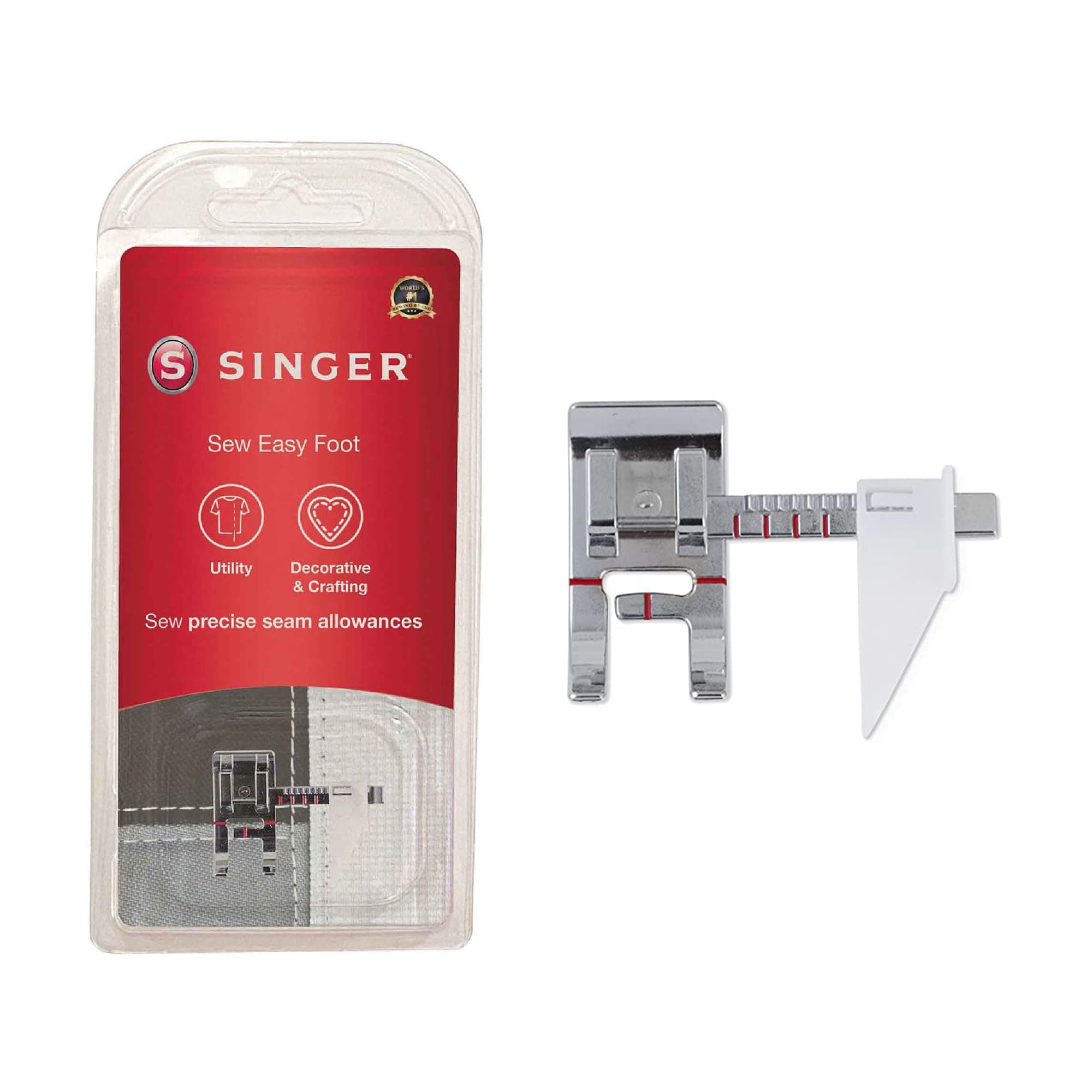 SINGER® Sew Easy Presser Foot | Precision Topstitching Foot with Built-in Ruler for Straight Seams & Accurate Edge Stitching | Compatible with Low-Shank Sewing Machines