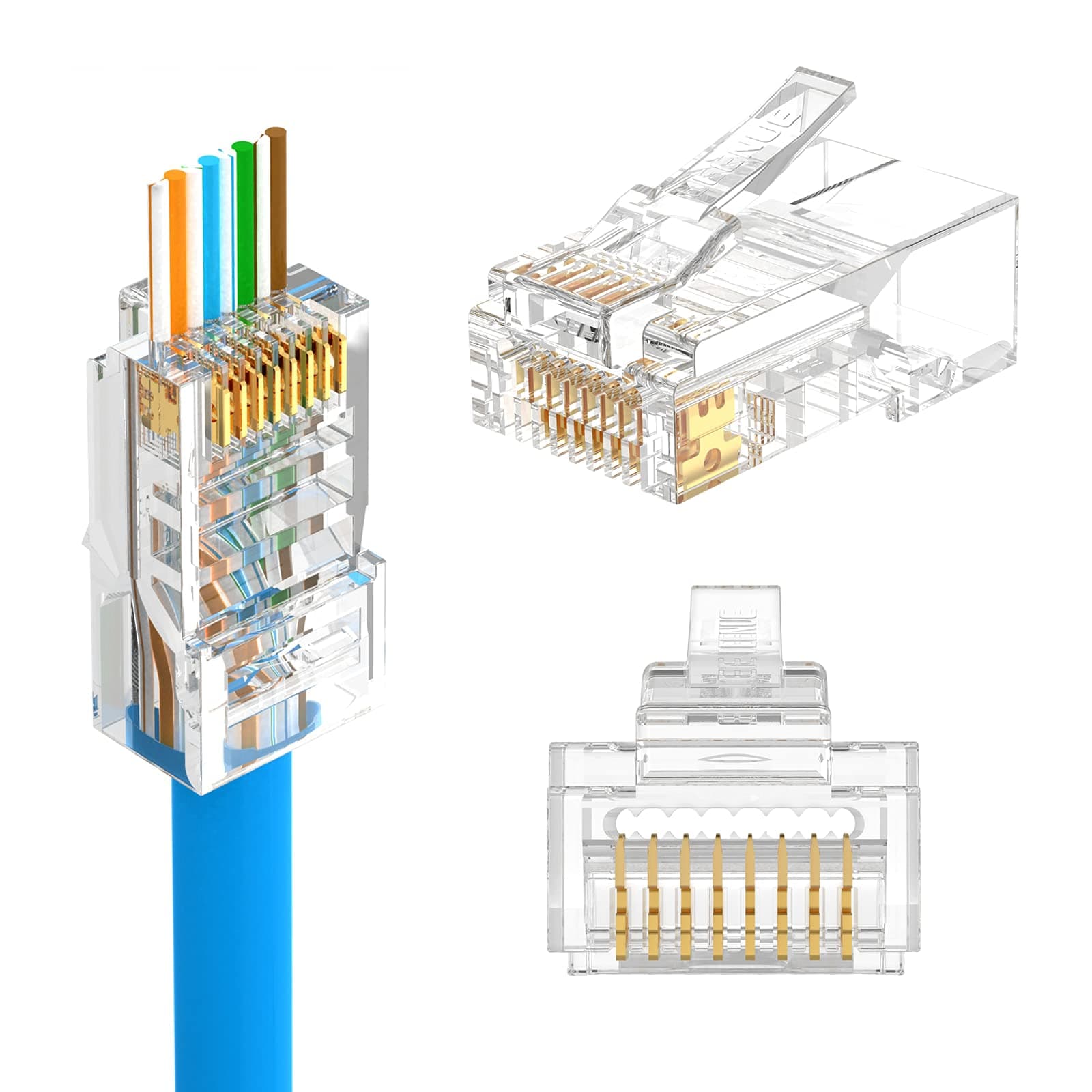 Cat5e Cat5 RJ45 Connectors, LEENUE RJ45 End Pass Through Connectors