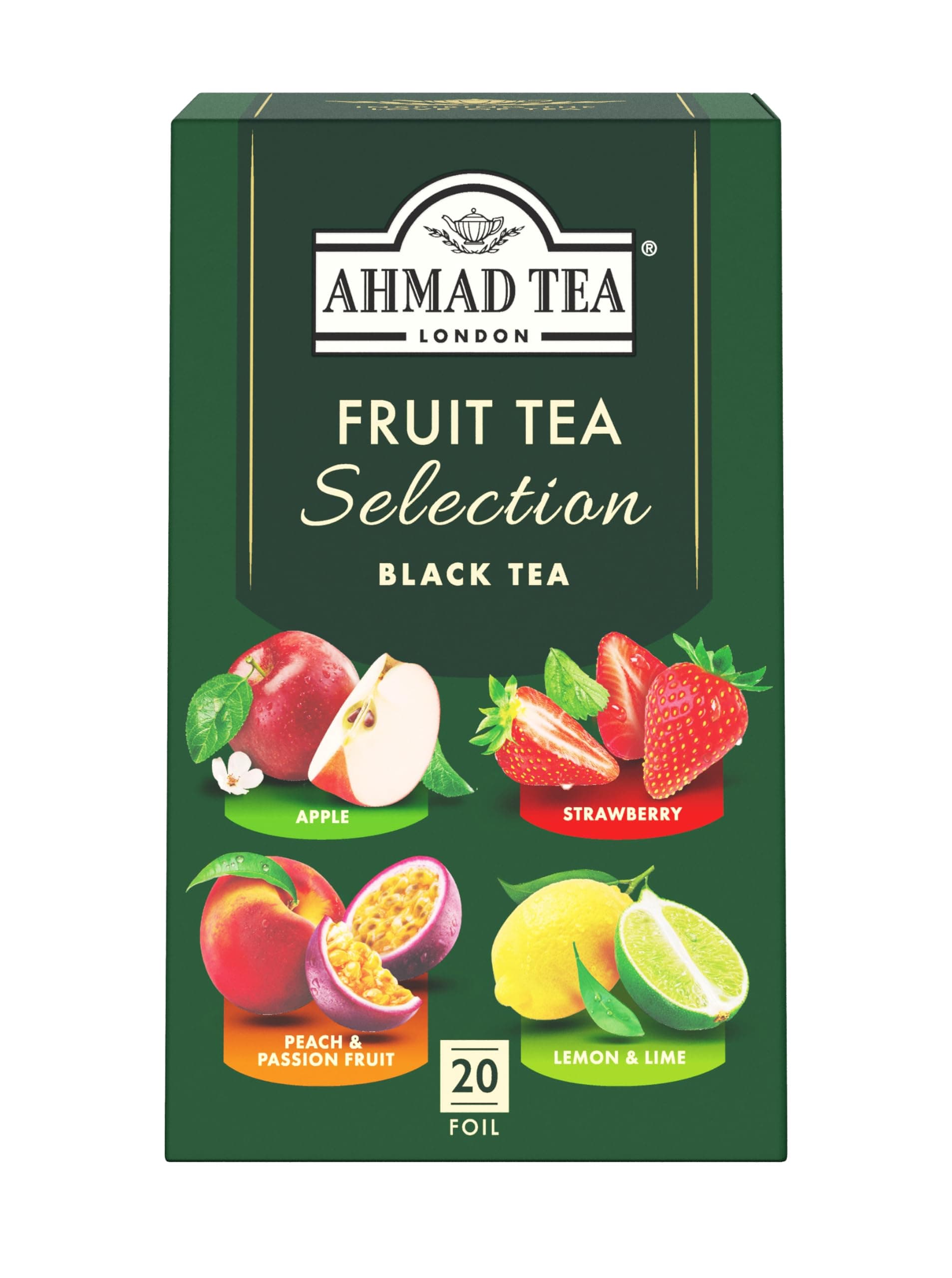 Herbal Tea, Fruit Selection, 4 Teas Apple Refresh, Peach and Passion Fruit, Srawberry Sensation, and Lemon and Lime Twist Teabags, 20 ct - Caffeinated and Sugar-Free