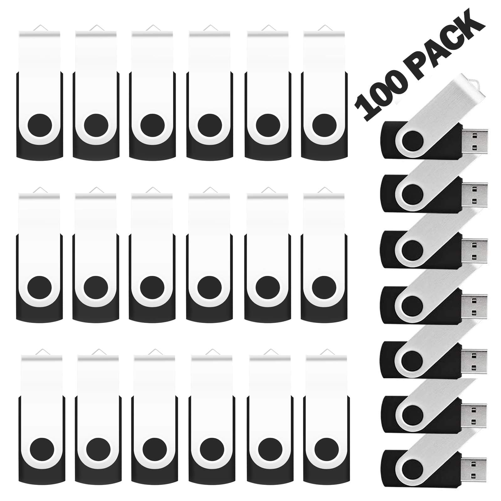 EASTBULL 100PCS 8GB Flash Memory USB 2.0 Flash Drive 360° Rotatable 10 Colors (8G, 100 Pack 10 Colors)