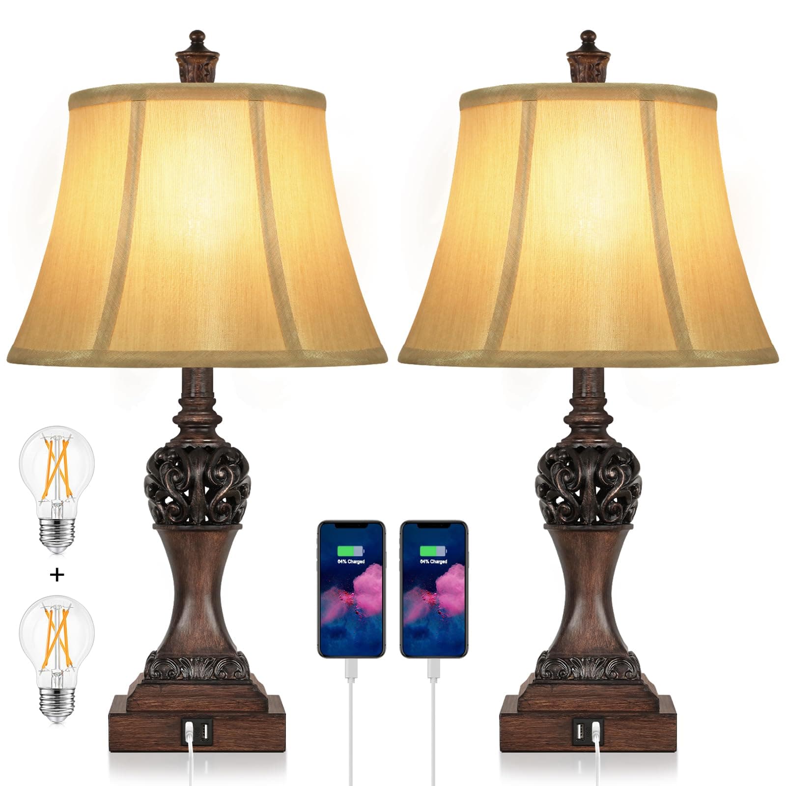 Touch Control Table Lamps with 2 USB Charging Ports T...