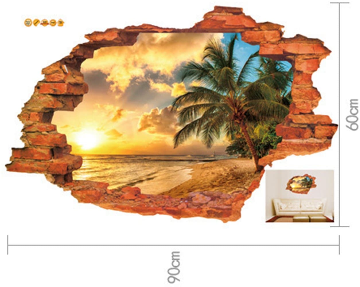 Auvs 3D self-adhesive removable break-through-the-wall vinyl wall sticker, art cecor