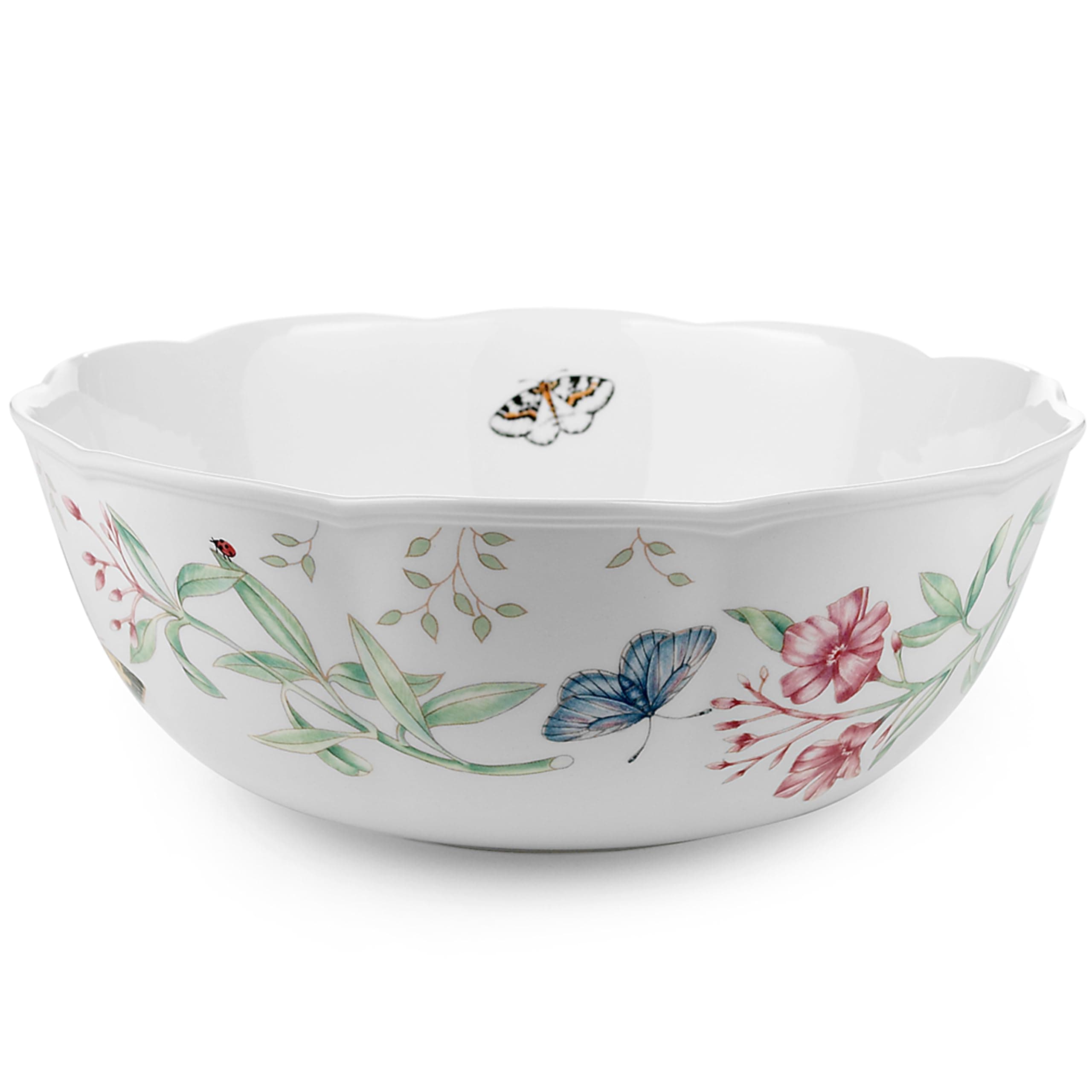 Butterfly Meadow Serving Bowl , white body -