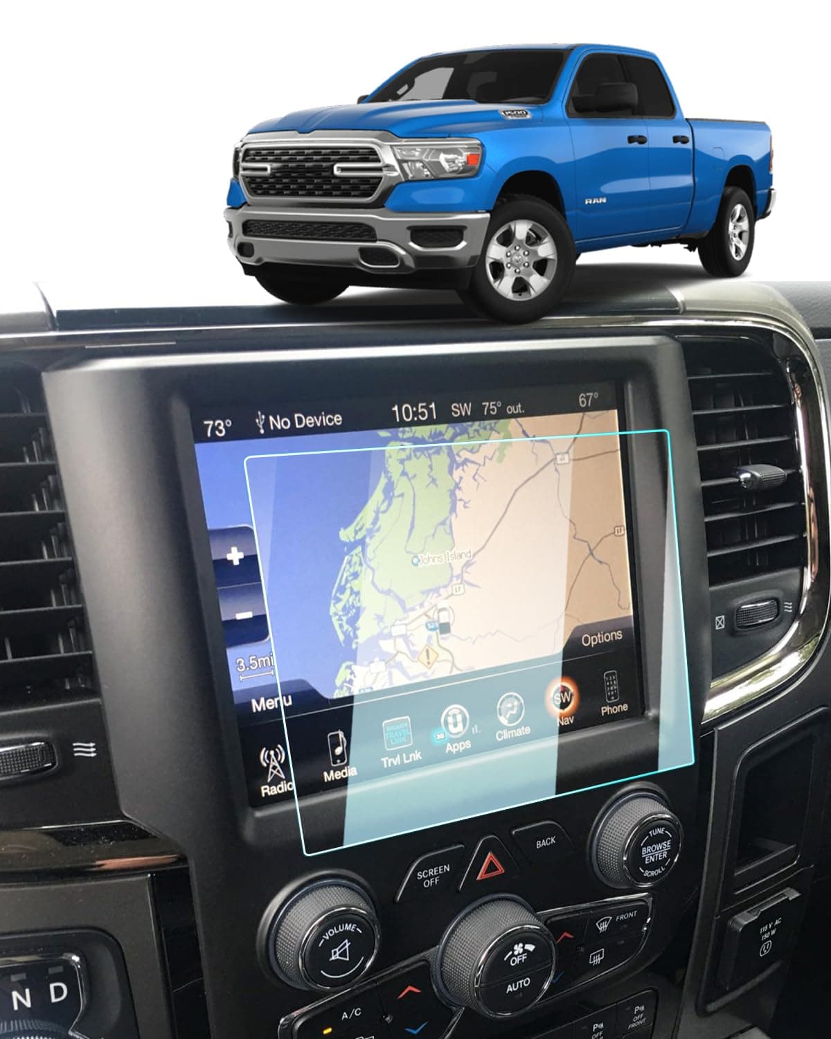 BIXUAN Ram 2021 Screen Protector Foils for 2019-2021 Ram Trucks 1500 Big Horn/Ram 1500 Rebel/Ram 1500 Laramie Uconnect 8.4In Navigation Display Touch Screen 9H Hardness Glass Screen Protective Film