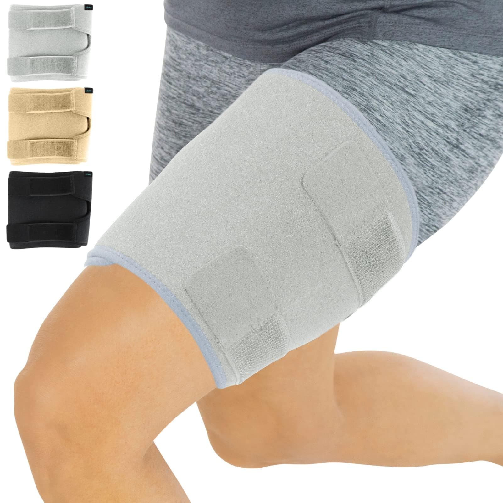 ViveThigh Brace - Hamstring Quad Wrap - Adjustable Compression Sleeve Support for Pulled Groin Muscle, Sprains, Quadricep, Tendinitis, Workouts, Sciatica Pain and Sports Recovery - Men, Women (Black) (1, Gray)