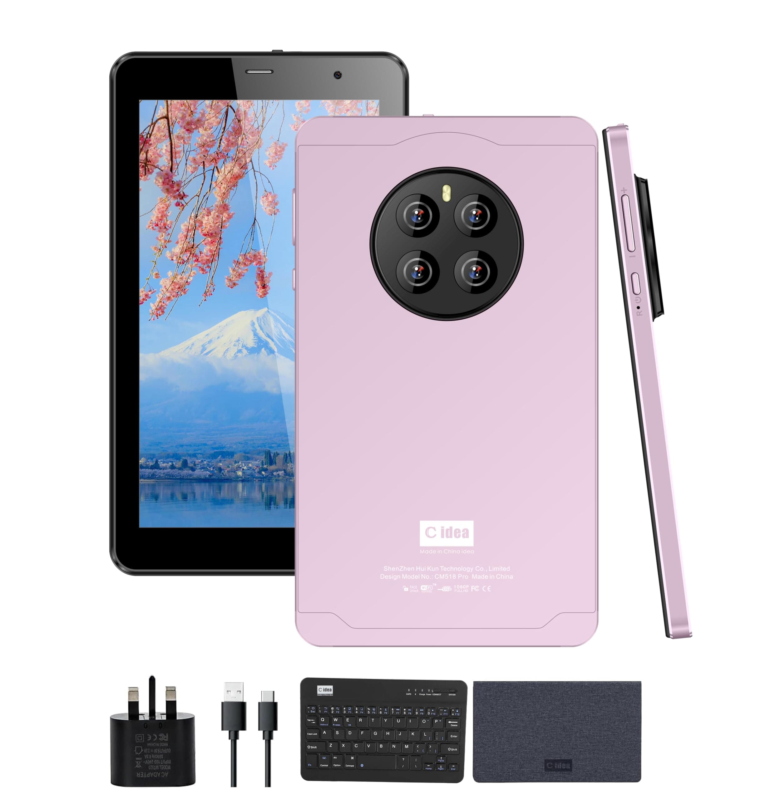 7" Smart Tablet CM518 Pro, Android 13 Kids Computer Tab with Wiresless Keyboard and Protective Cover, Single SIM 5G LTE Wifi, Zoom & Tiktok Supported (Golden)