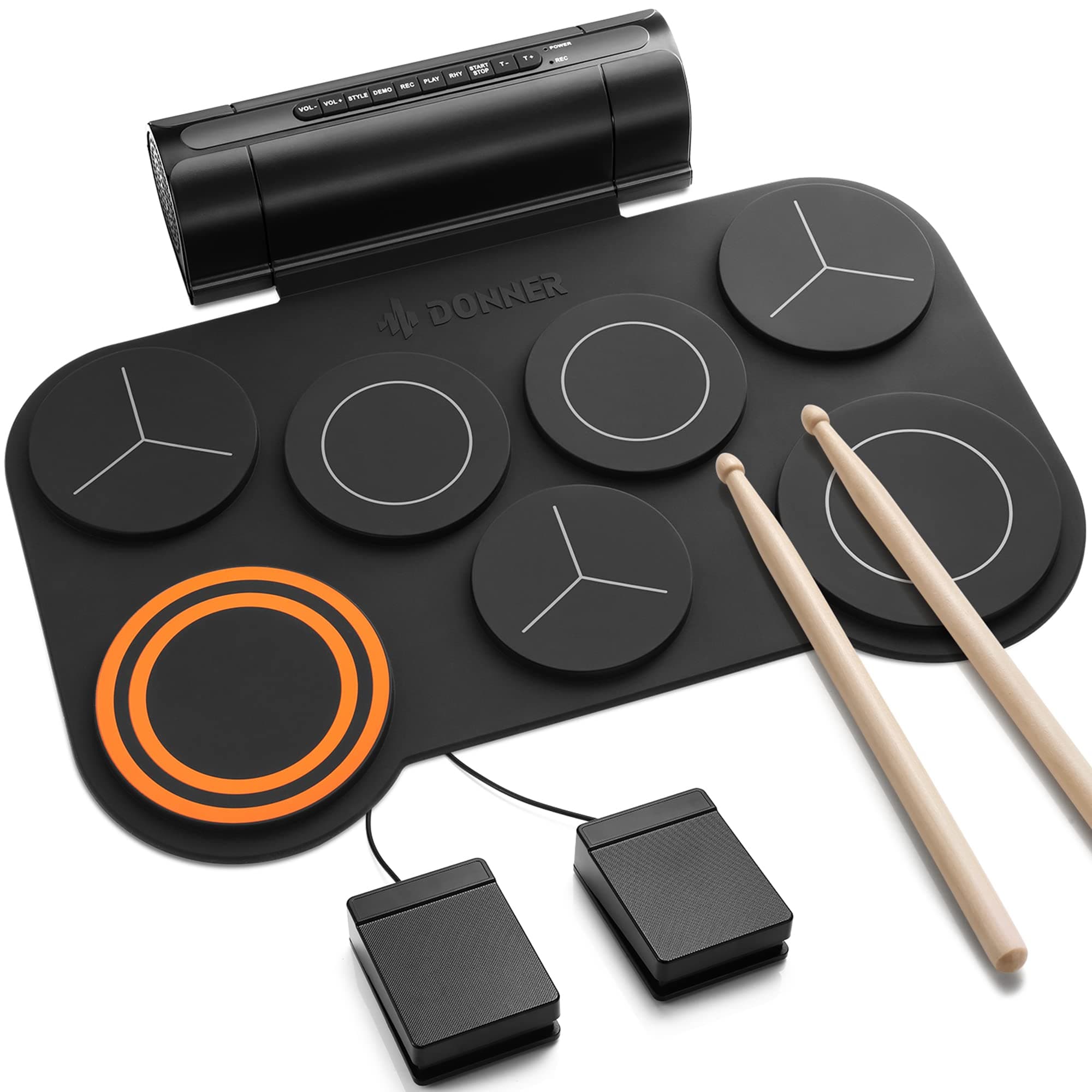 Donner Electronic Drum Set, 7 Pads Roll Up Quiet Electric Drum Built-in Speaker, 40 Lessons Included, Kids Holiday Christmas & Birthday Gift Instrument Toys (DED-20)