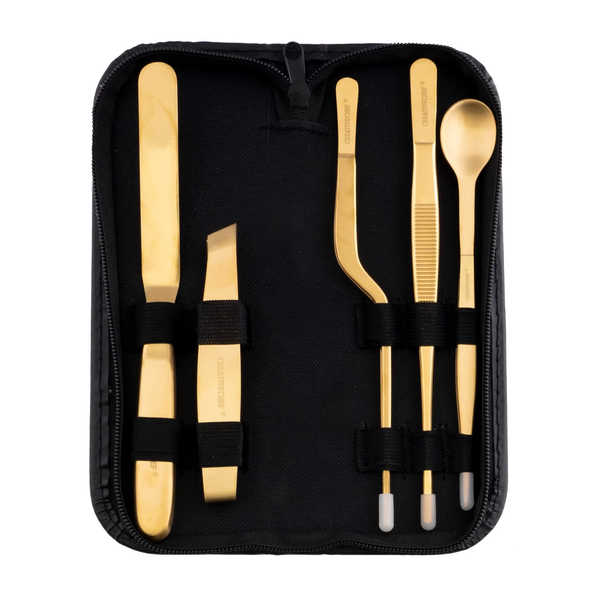 5 PCS Plating Tools Culinary Set Contains kitchen tweezers spatula Sauce plating spoon(Golden)