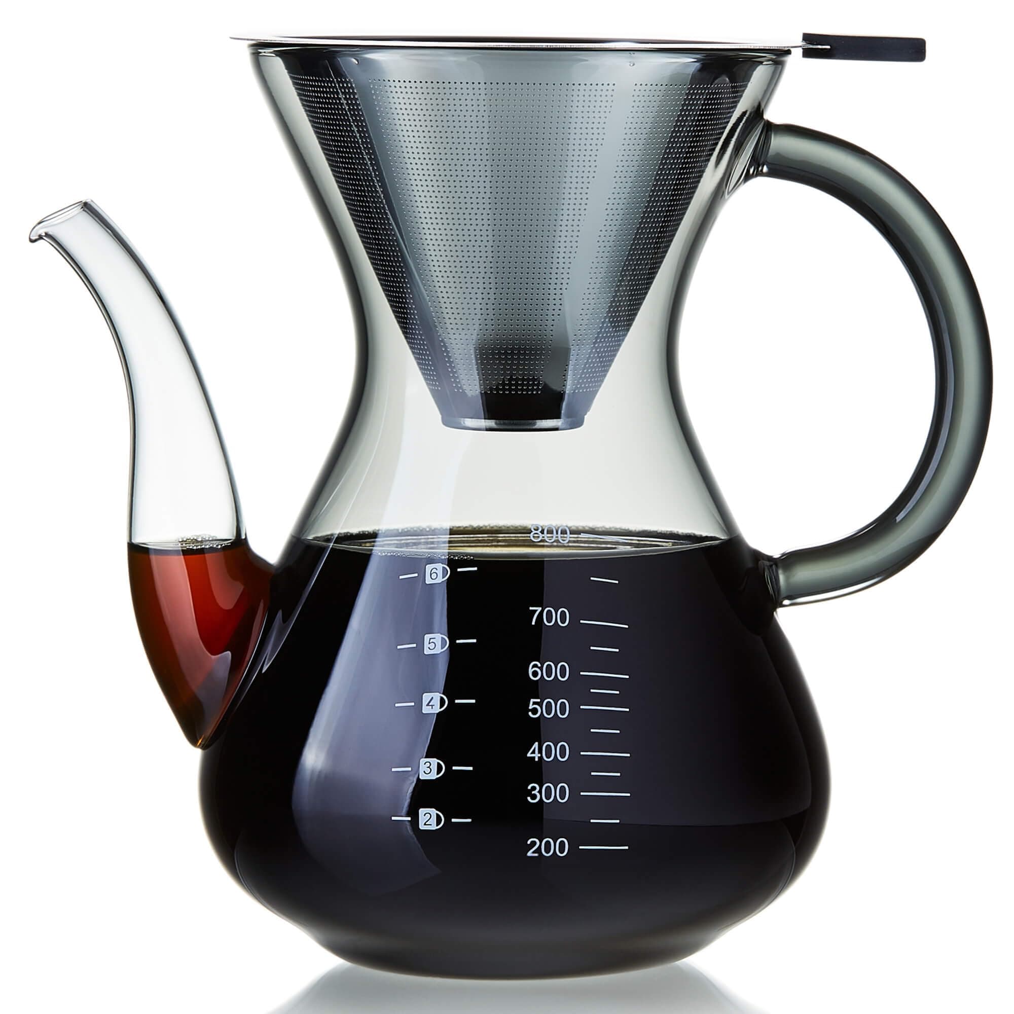Unbreakable - Pour Over Coffee Maker with Double Stainless Filter 34 fl oz, Thickened Heat-Resistant Borosilicate Glass Pour Over Coffee Dripper, Stovetop Safe