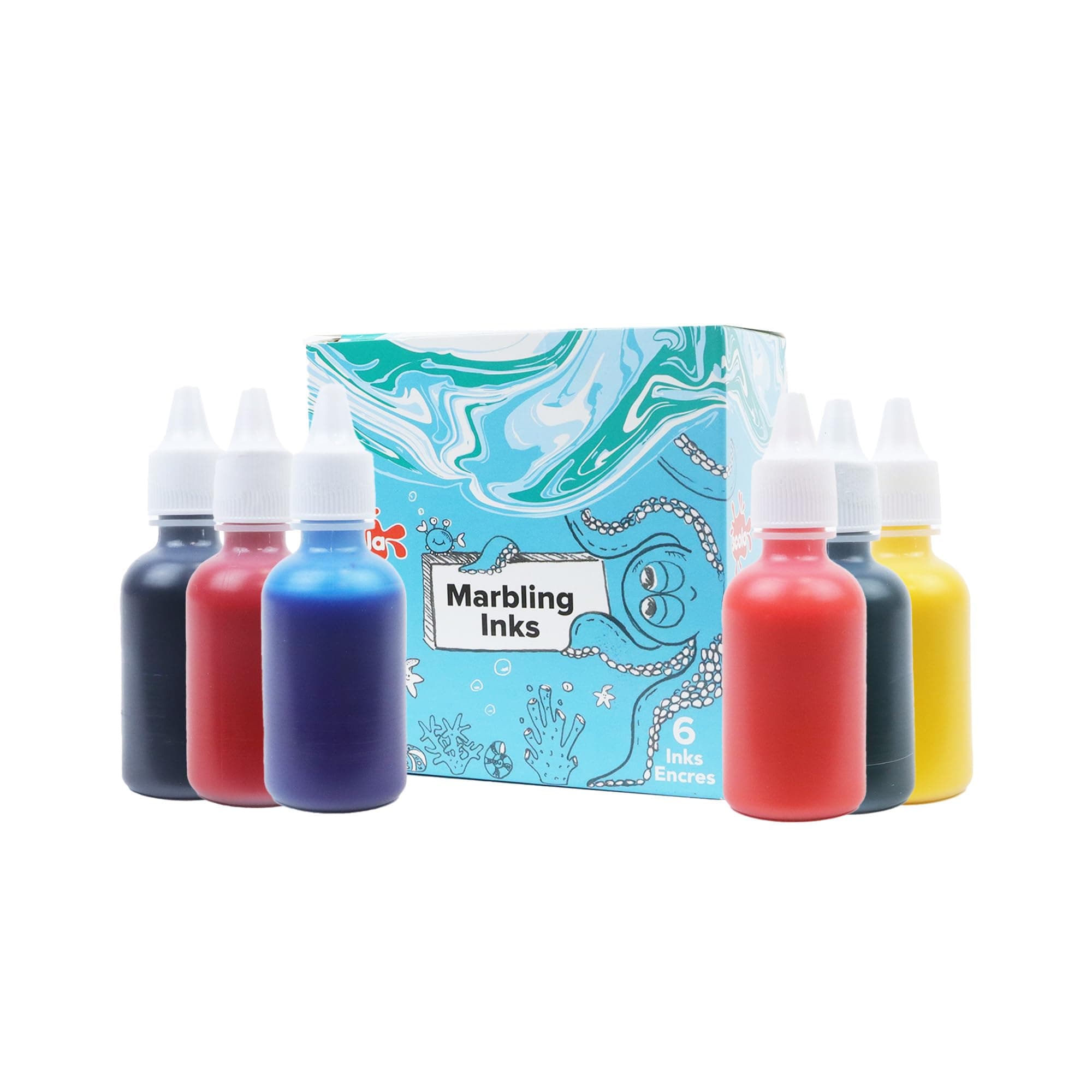 Scola Marbling Ink, 6 Assorted Colours, 25ml Bottles, Marbled Patterns, School Supplies, Children's Art and Crafts Projects, for Kids