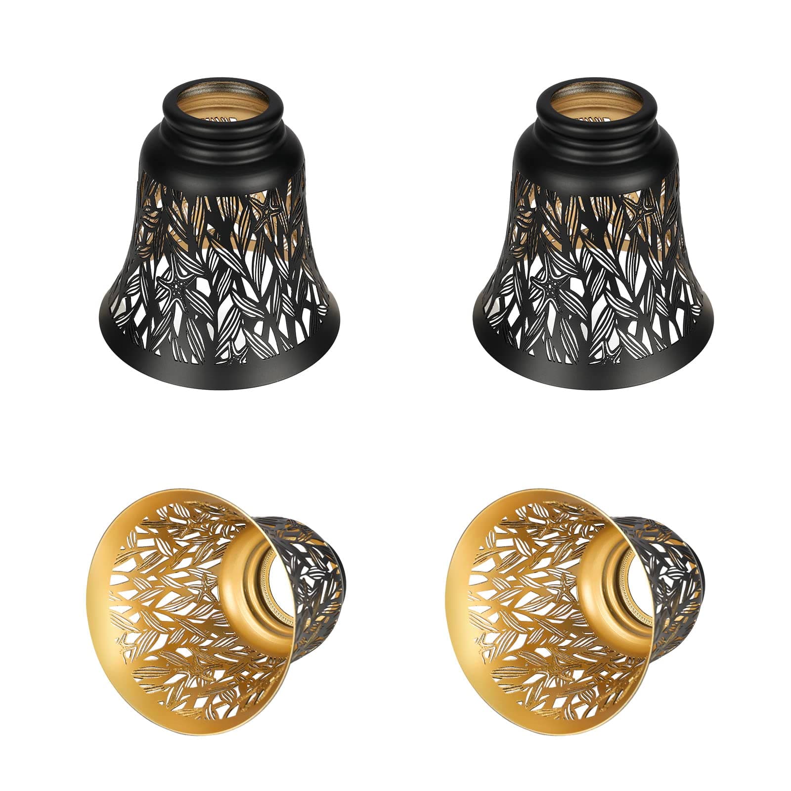 4 Pack Ceiling Fan Light Shade Replacements with 1-5/8" Fitter, ALUCSET 4..72" Height and 4-3/4" Diameter, Metal Bell Shaped Cover for Chandelier Pendant Light Wall Sconces