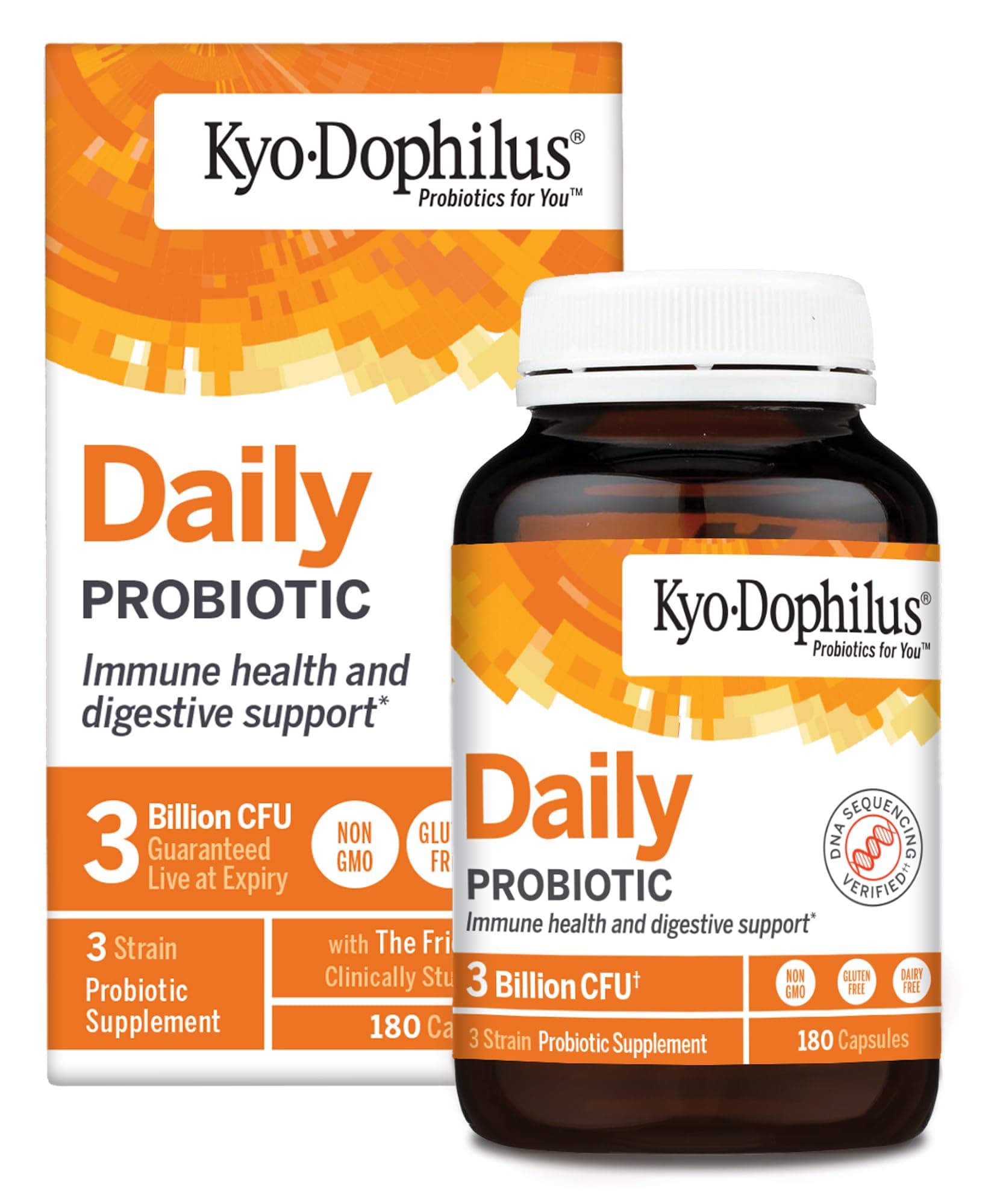 Kyo-Dophilus Daily Probiotic - Immune & Digestive Health Support* - Clinically Studied Friendly Trio Strains - Adult Probiotic Capsules - 180 Capsules (90 Servings)