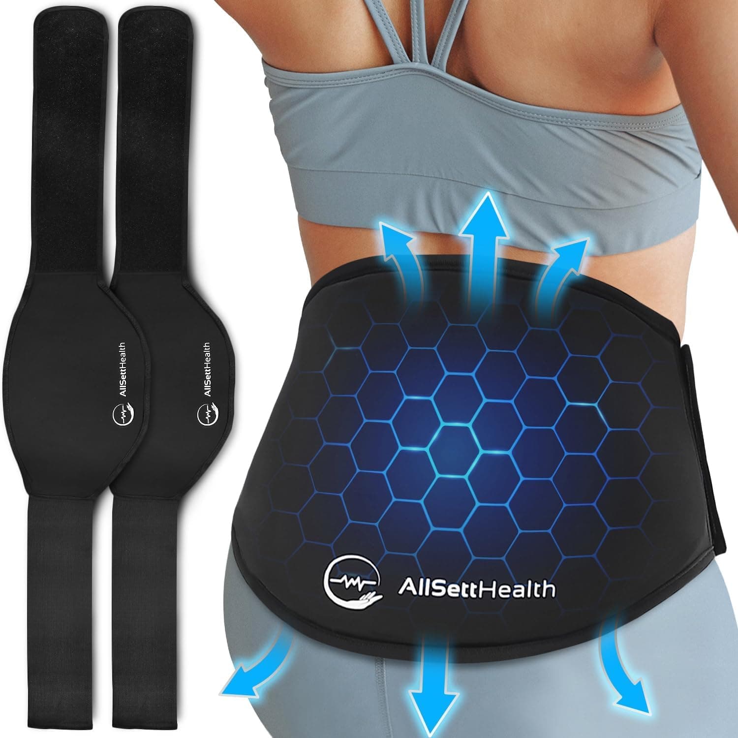 2 Pack Adjustable Lower Back Pain Wrap for Hot and Cold Therapy | Reusable Ice Pack for Back Pain Relief | Relief for Lower Lumbar, Sciatic Nerve, Herniated or Degenerative Disc, Coccyx Tailbone Pain