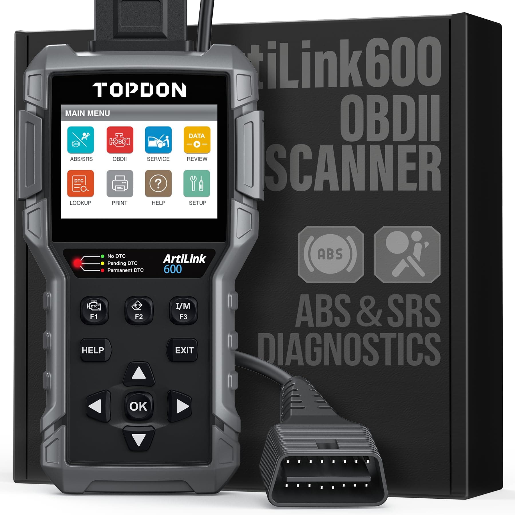 OBD2 Scanner Code Reader AL600, ABS& SRS Scanner Diagnostic Tool with Active Test, TOPDON Scanner for Car with Oil/BMS/SAS Reset Service, Full OBD2 Functions Automotive Scan Tool, Lifetime Free Update