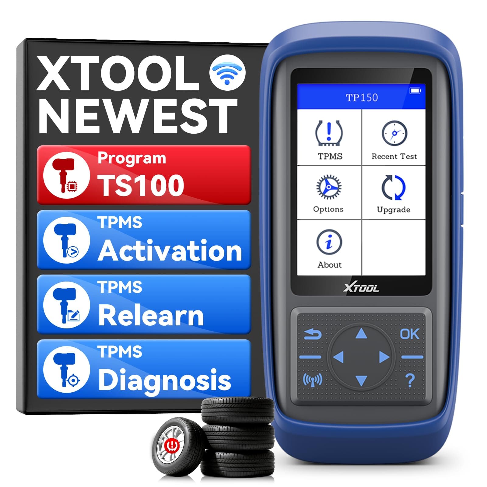 TP150 TPMS Programming Tool, Universal TPMS Relearn/Reset/Activate Tool(315/433MHz), Tire Sensor Programmer for XTOOL TS100 Only, Tire Pressure Monitoring System Diagnostic Tool