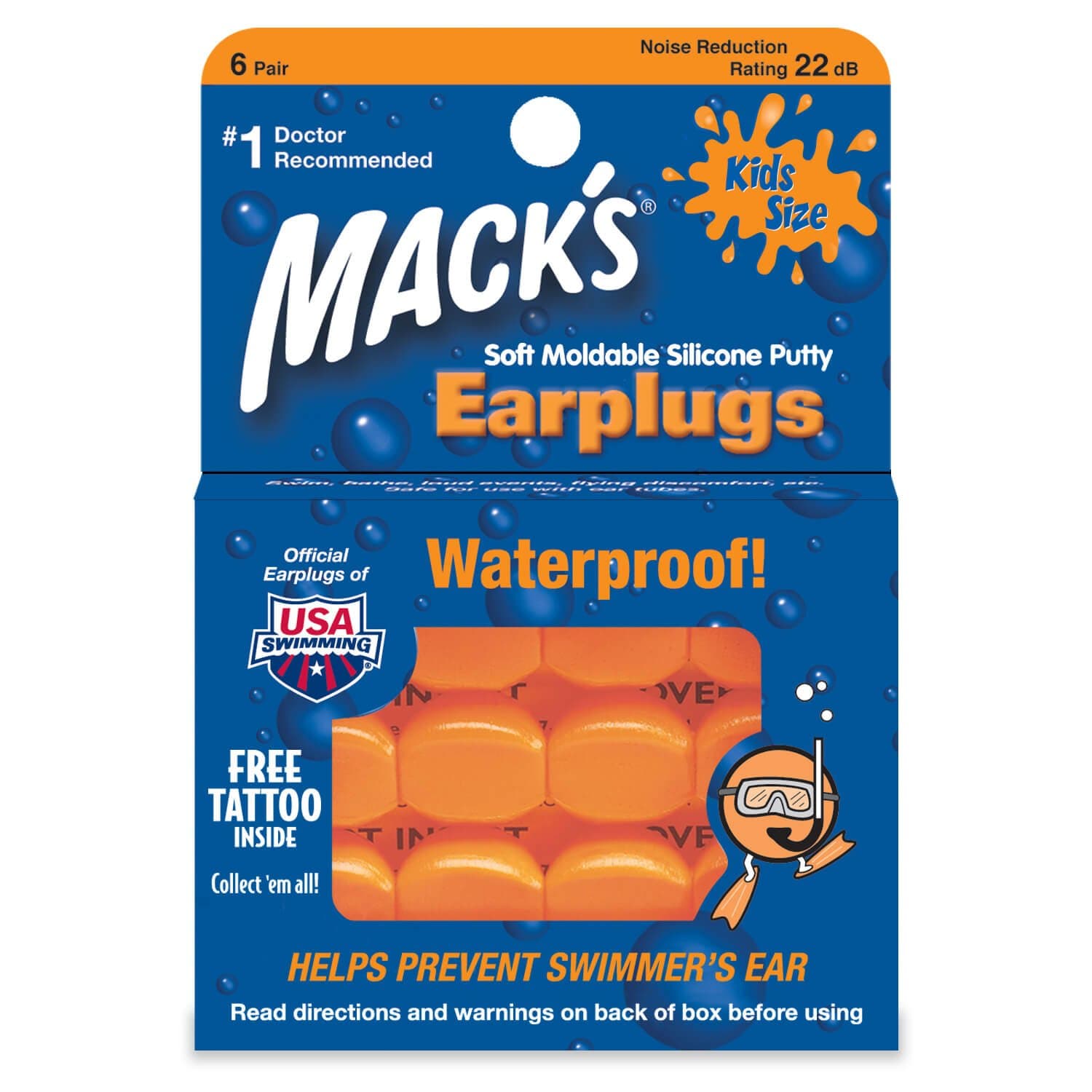 Mack's Moldable Silicone Ear Plugs, Kids Size, 6 Pair (Pack of 6)