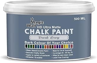 Chalk Paint Dark Colors | 500 ML - Ultra Matt Finish | Water Base Acrylic Paint | Coverage : 25 to 50 Sq. Ft. | Apply on Surfaces Like Walls, Boards, Furniture & Home Decor Products. (Dark Grey)