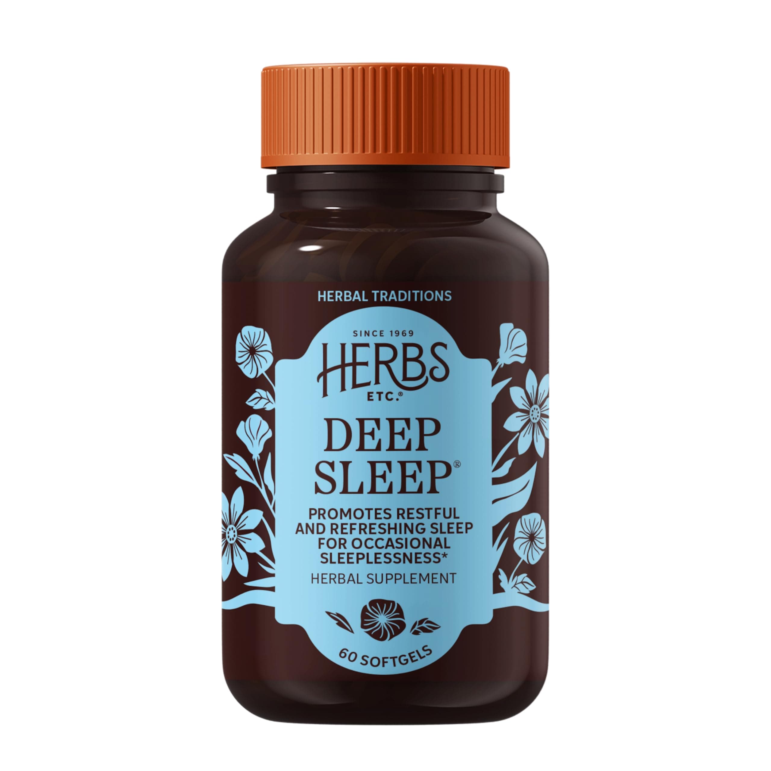 Herbs Etc. Deep Sleep Softgels - Herbal Sleep Support Supplement - Rest & Calming Support with Passionflower, Chamomile & Lemon Balm - 60 Softgels (60 Servings)