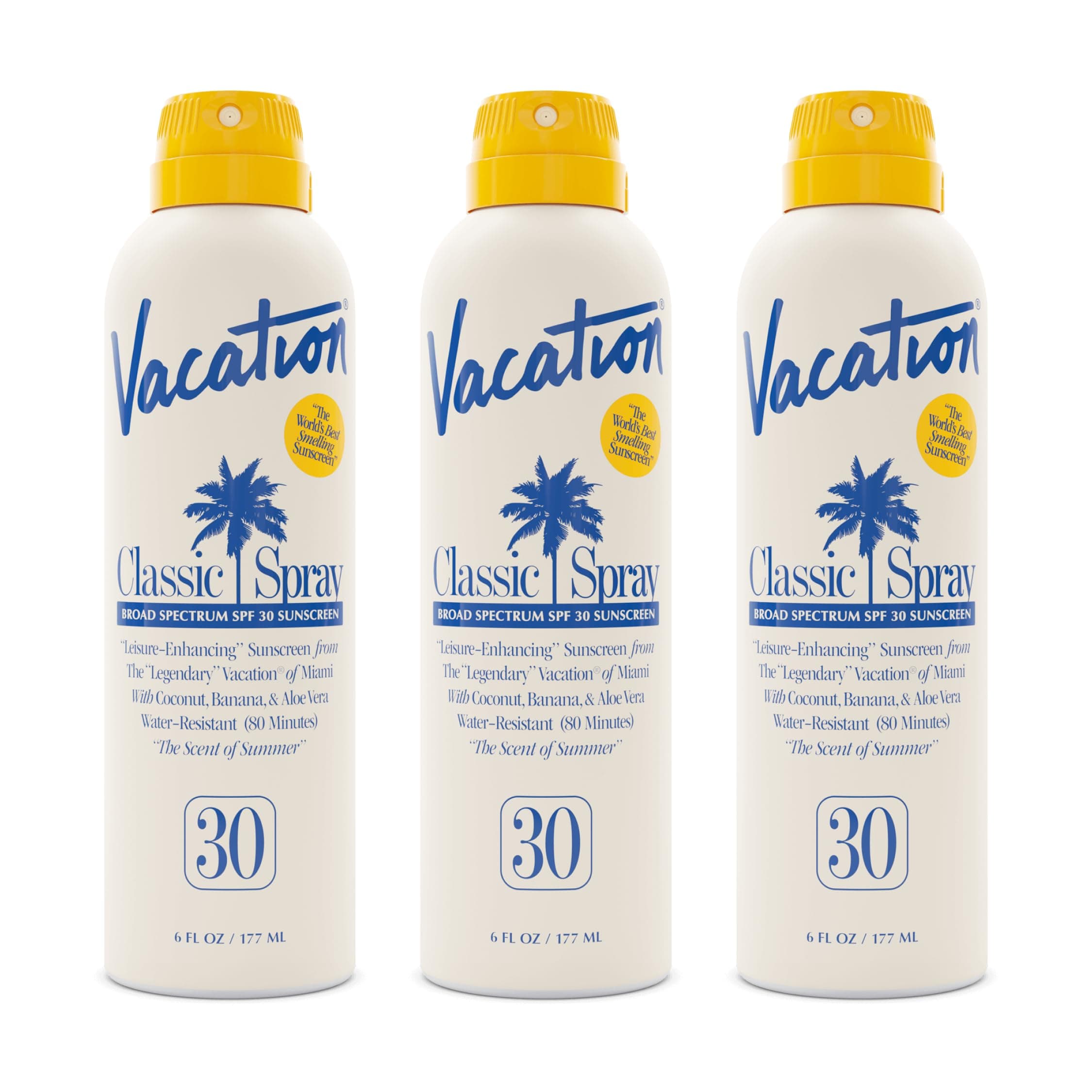 Vacation Classic Spray Sunscreen SPF 30 3-Pack, Broad Spectrum Sunscreen Spray, Vegan Sunblock Spray, Body Lotion with SPF, Spray Sunscreen SPF 30, 6 fl. oz. (Pack of 3)