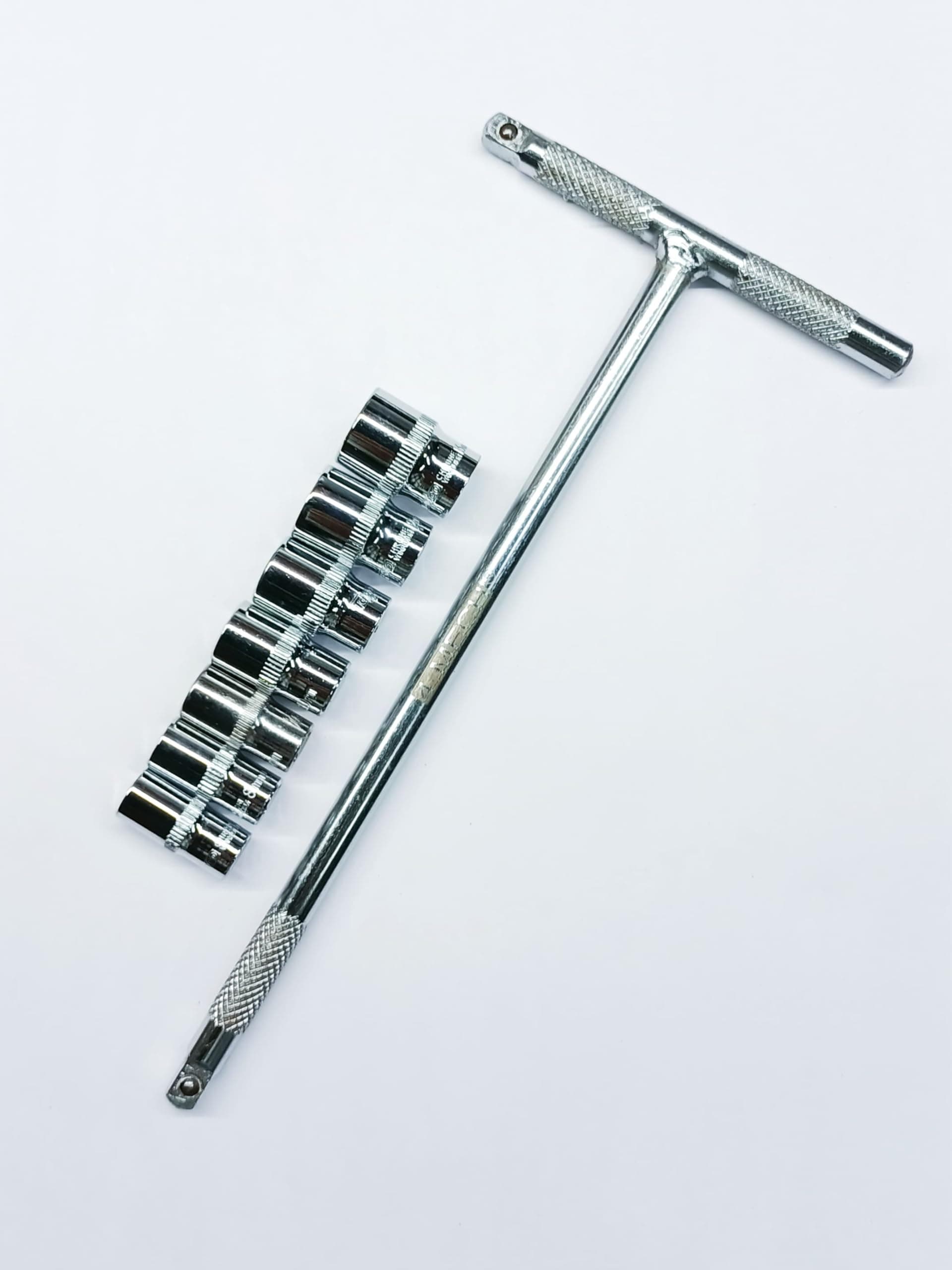 T Handle With 1/4 Drive and 7 Sockets - 7mm, 8mm, 9mm, 10mm, 11mm, 12mm, 13mm Hex Socket Spanner Set