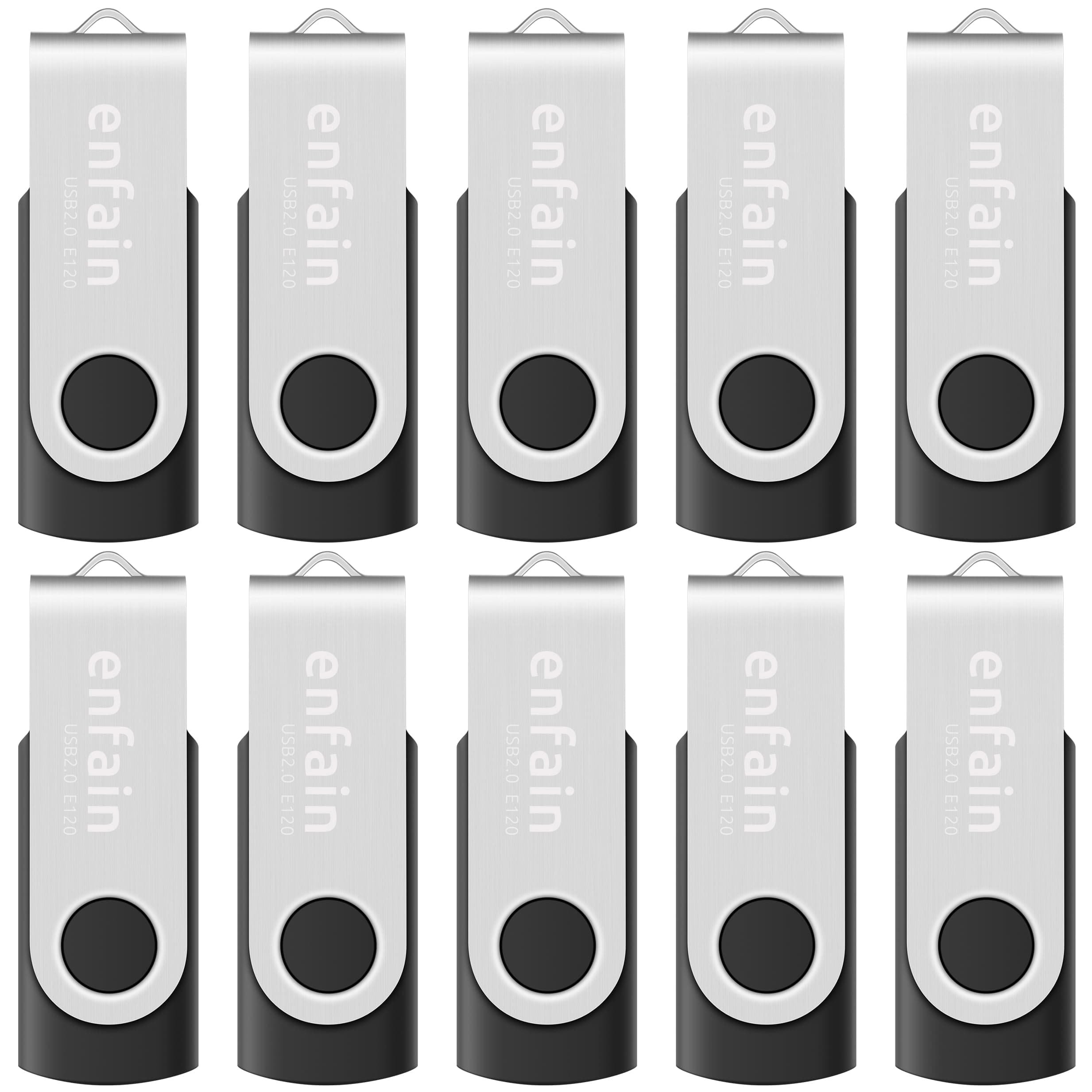 Enfain Professional 10-Pack of 1GB USB 2.0 Flash Drives in Black - Ideal for Efficient Small File Backup and Transfer at Home or Office