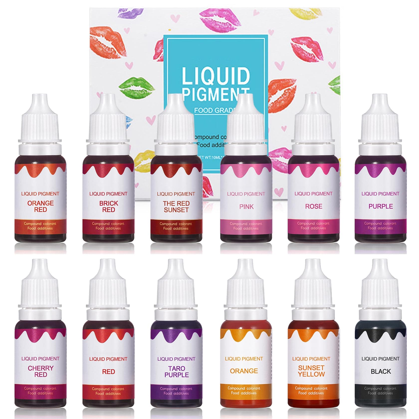 12 Colors DIY Lip Gloss Pigment Set,Liquid Pigment for Lip Gloss Natural Multifunctional High Color Rendering Red Warm Color Pigment for Lip Gloss Making-Set A