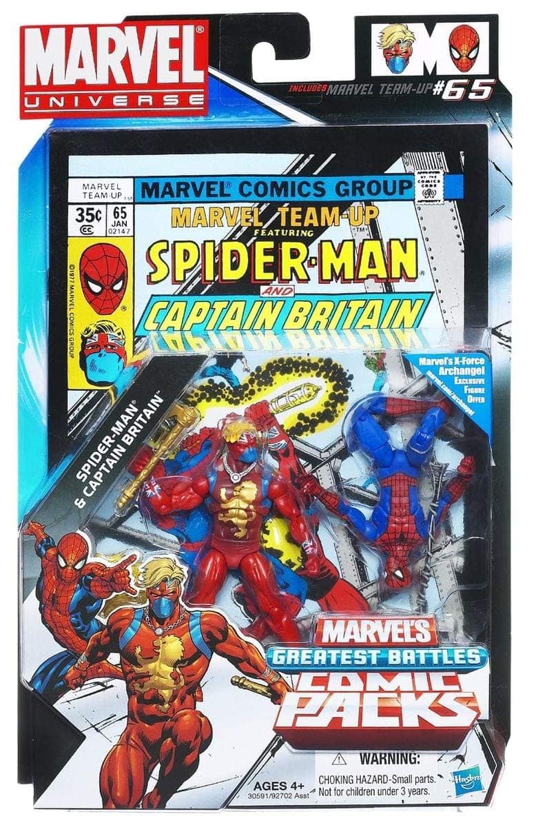 Marvel Universe Spider-Man and Captain Britain Figure Comic Pack 4 Inches