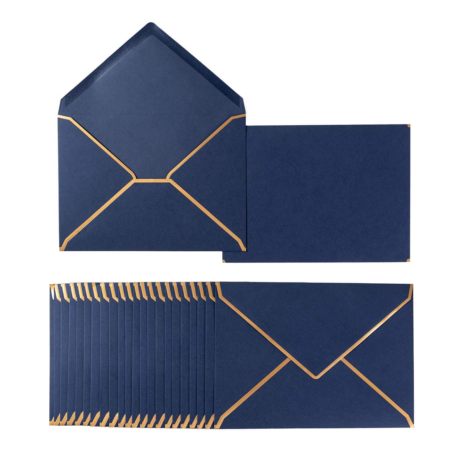 50 Pack A7 Envelopes Navy Blue 5 x 7 Self-Adhesive V Flap Envelopes with Gold Border for Office, Greeting Card, Wedding, Graduation, Baby Shower, Parties, Invitations (Navy Blue, 5x7)