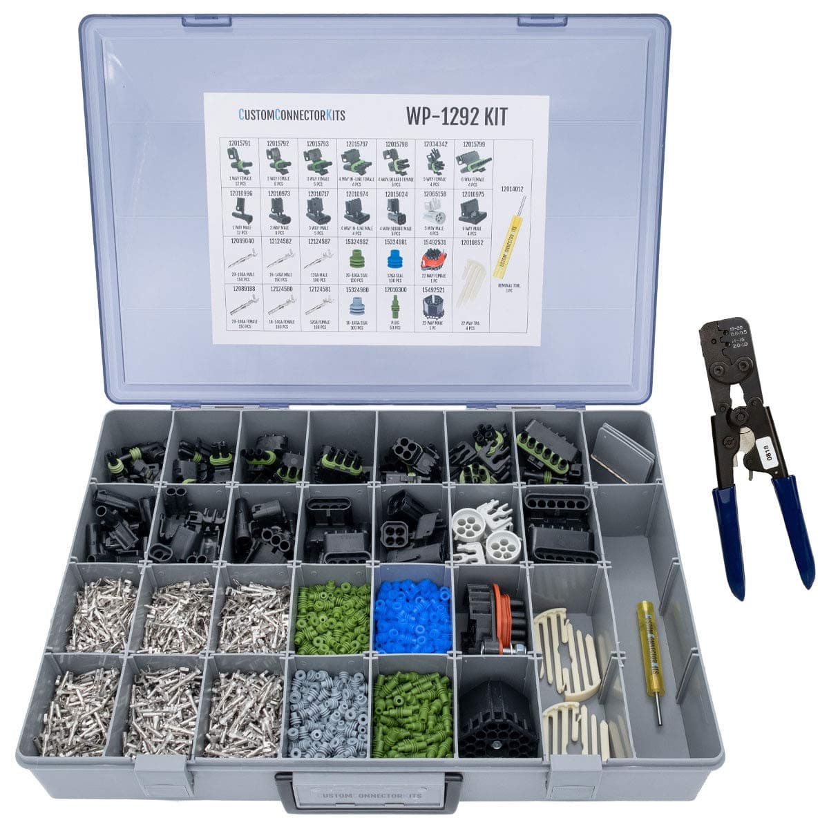 Pro Kit WP-1292 With Bulkhead Kit and Pro Crimp Tool: Sealed Weatherproof Automotive Electrical Connectors 20-12 Gauge 1292 Piece Kit With Bulkhead Connectors & 12014254 Crimp Tool