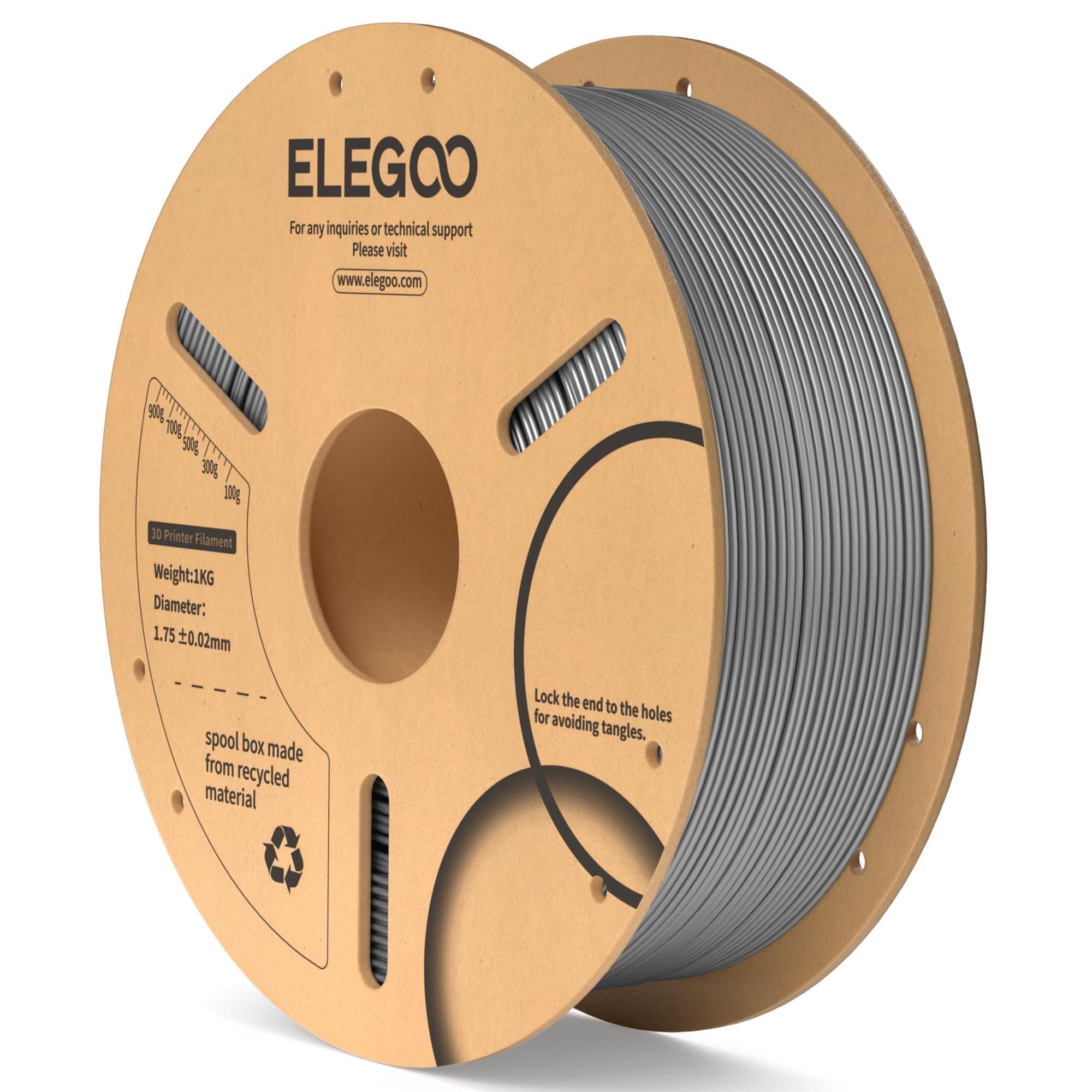 ELEGOO PLA Filament 1.75mm Space Gray 1KG, 3D Printer Filament Dimensional Accuracy +/- 0.02mm, 1kg Cardboard Spool(2.2lbs) 3D Printing Filament Fits for Most FDM 3D Printers