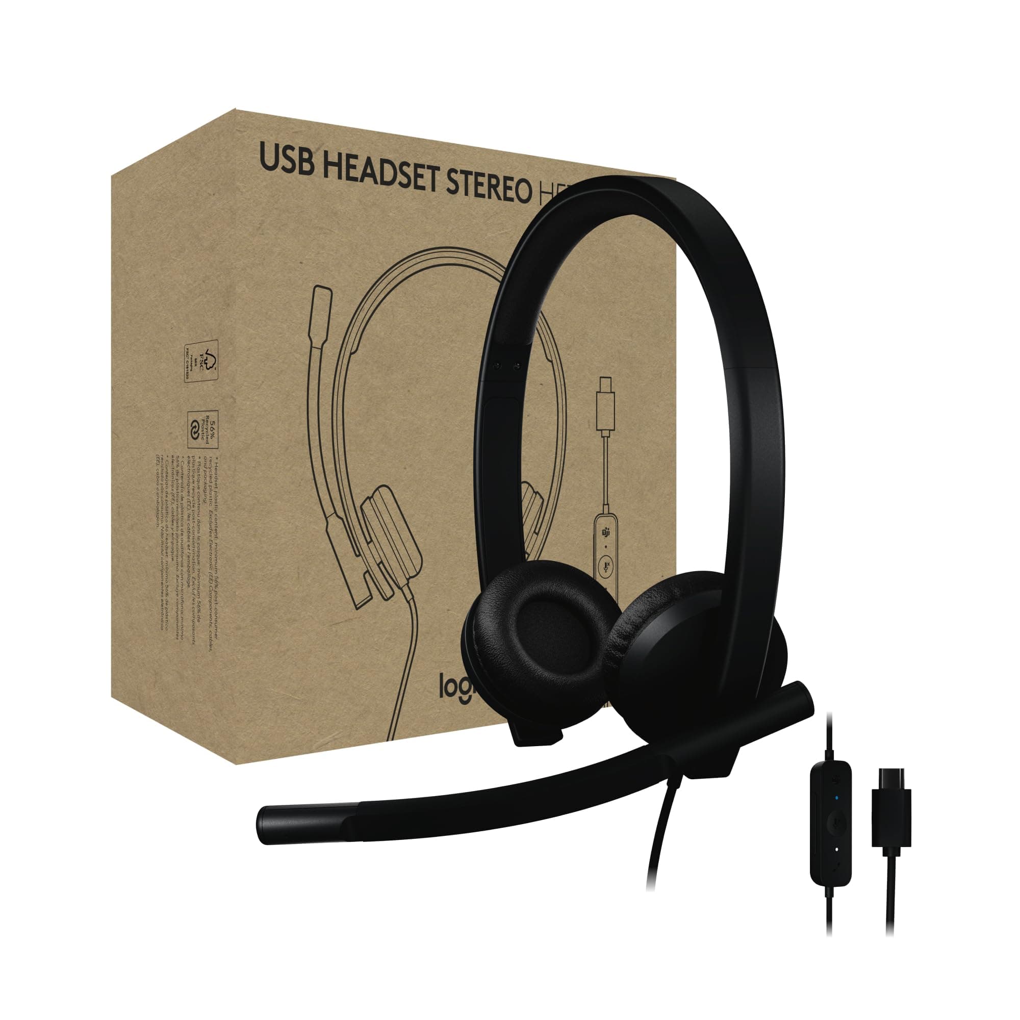 H570e USB Headset with Microphone for PC and Mac, USB-C Wired Headset with Stereo Sound, Noise-Canceling Mics and Inline Controls, Certified for Microsoft Teams, Black