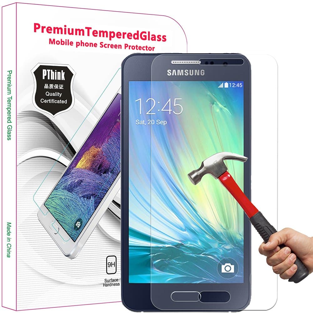 PThink® 0.3mm Ultra-thin Tempered Glass Screen Protector for Samsung Galaxy A3 (NOT for A3 2016) with 9H Hardness/Anti-scratch/Fingerprint resistant (Samsung Galaxy A3)
