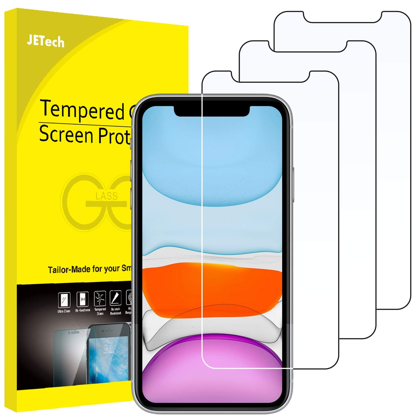 JETech Screen Protector for iPhone 11 and iPhone XR, 6.1-Inch, Tempered Glass Film, 3-Pack