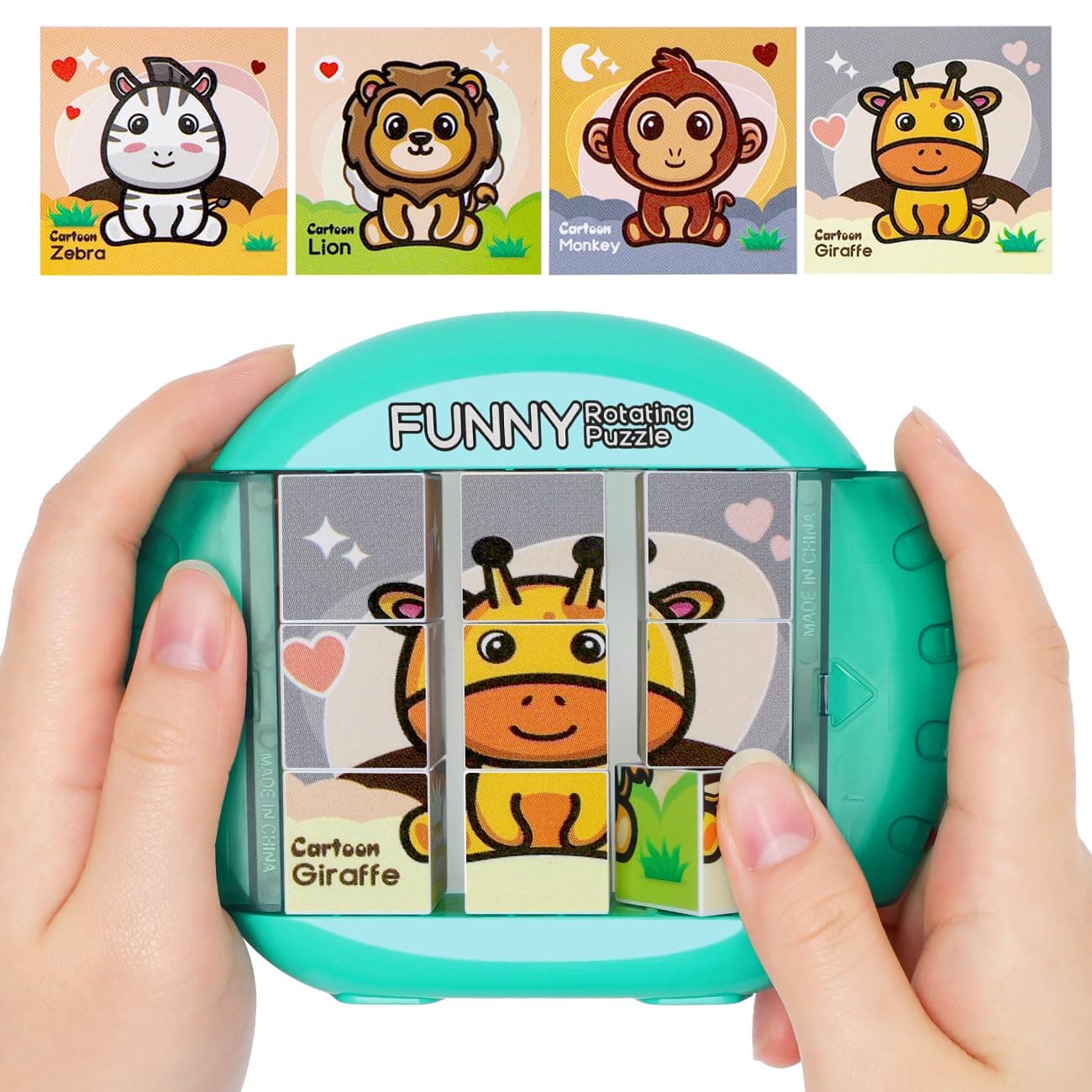 Fullware Rotating 3D Puzzle for Kids 3 4 5 6 7 Year Old, 4 Puzzles in 1, Handheld Fidget Toys for Travel, Cars & Plane, Fine Motor Skills Developing, Educational Game for Boys & Girls Ages 3+ (Animal)