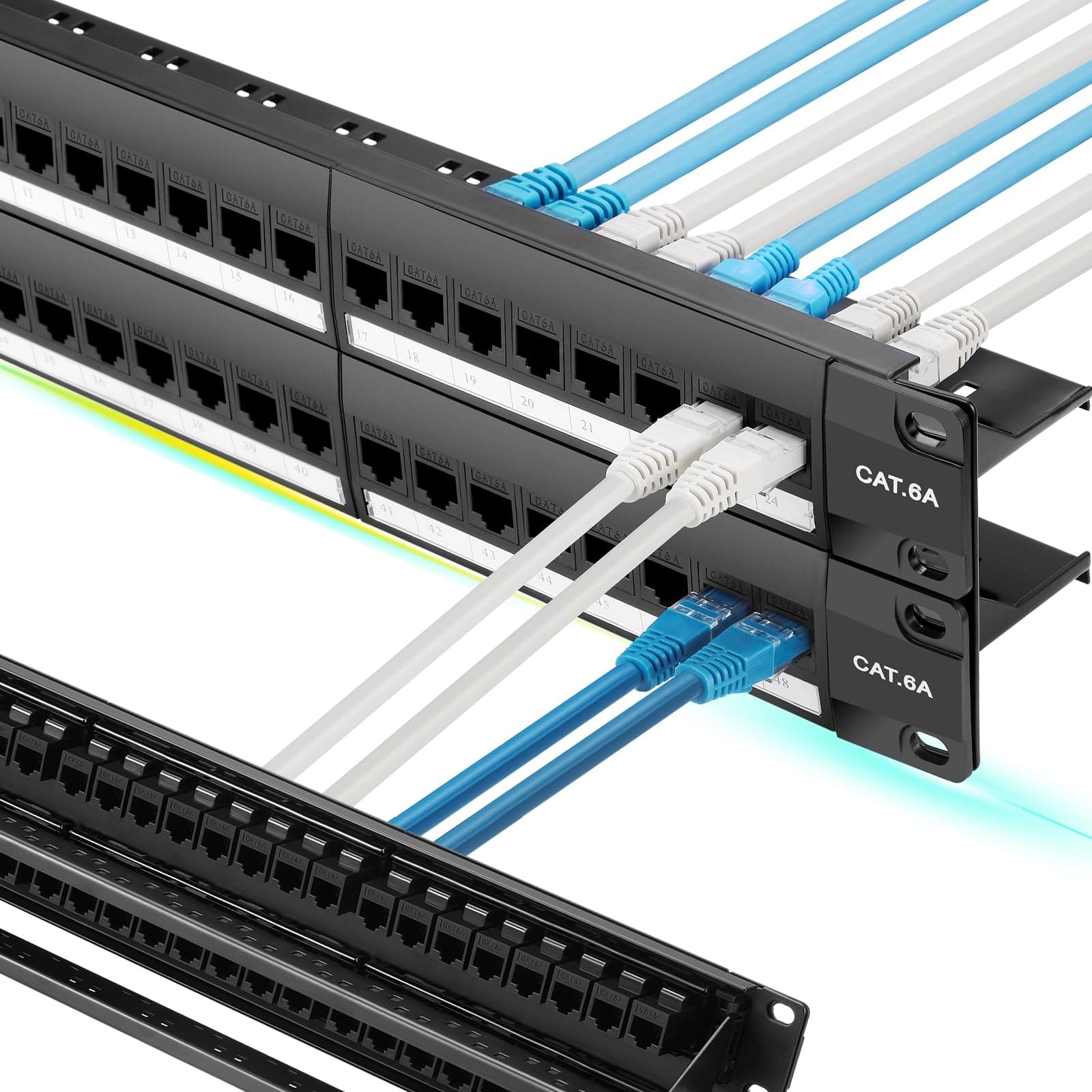 Rapink Patch Panel 48 Port Cat6A with Inline Keystone 10G Support, Pass-Thru Coupler UTP 19-Inch with Removable Back Bar, 1U Network Patch Panel for Cat6A,Cat6, Cat5e, Cat5 Cabling