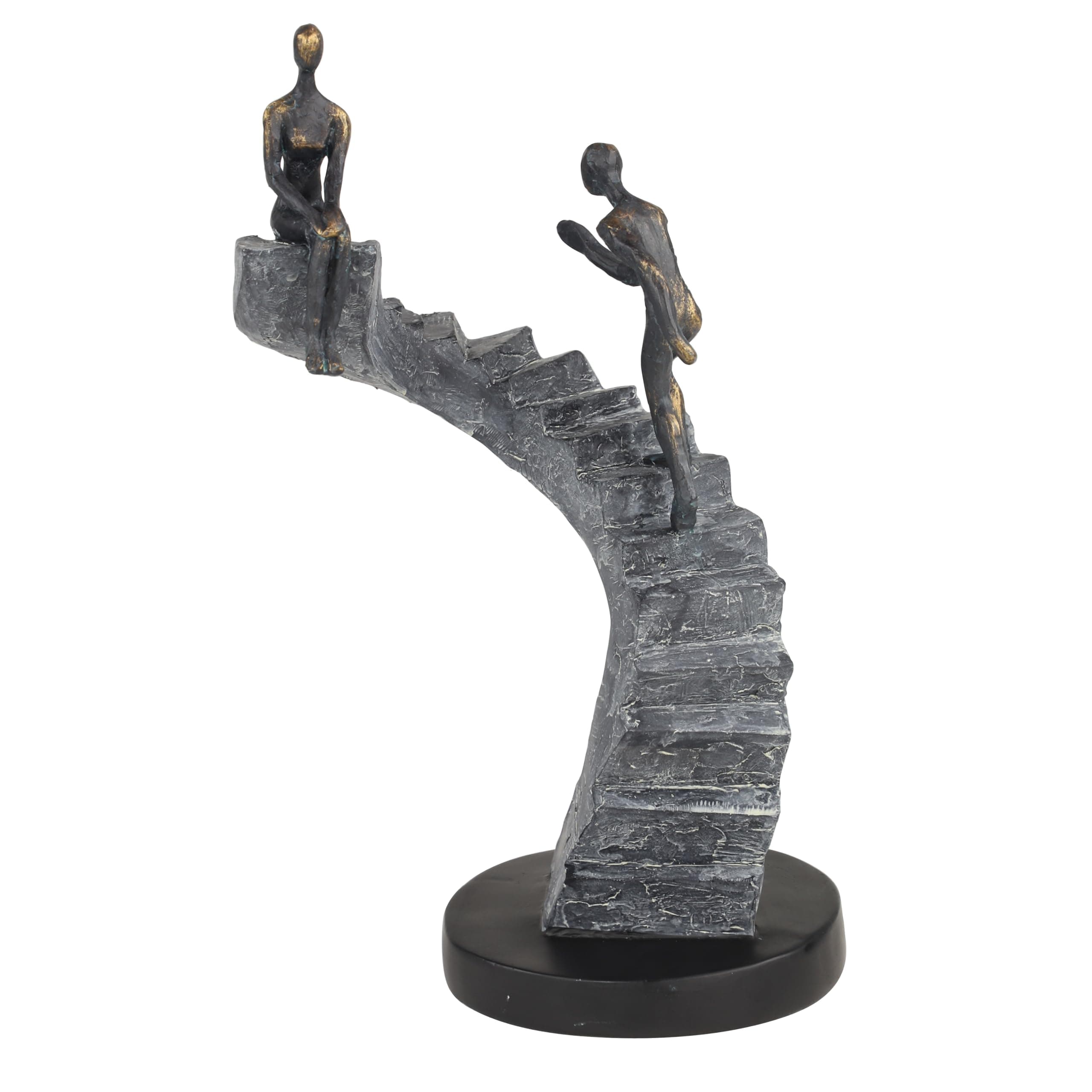 Polystone People Decorative Sculpture Home Decor Statue with Stairs, Accent Figurine 8" x 3" x 14", Black